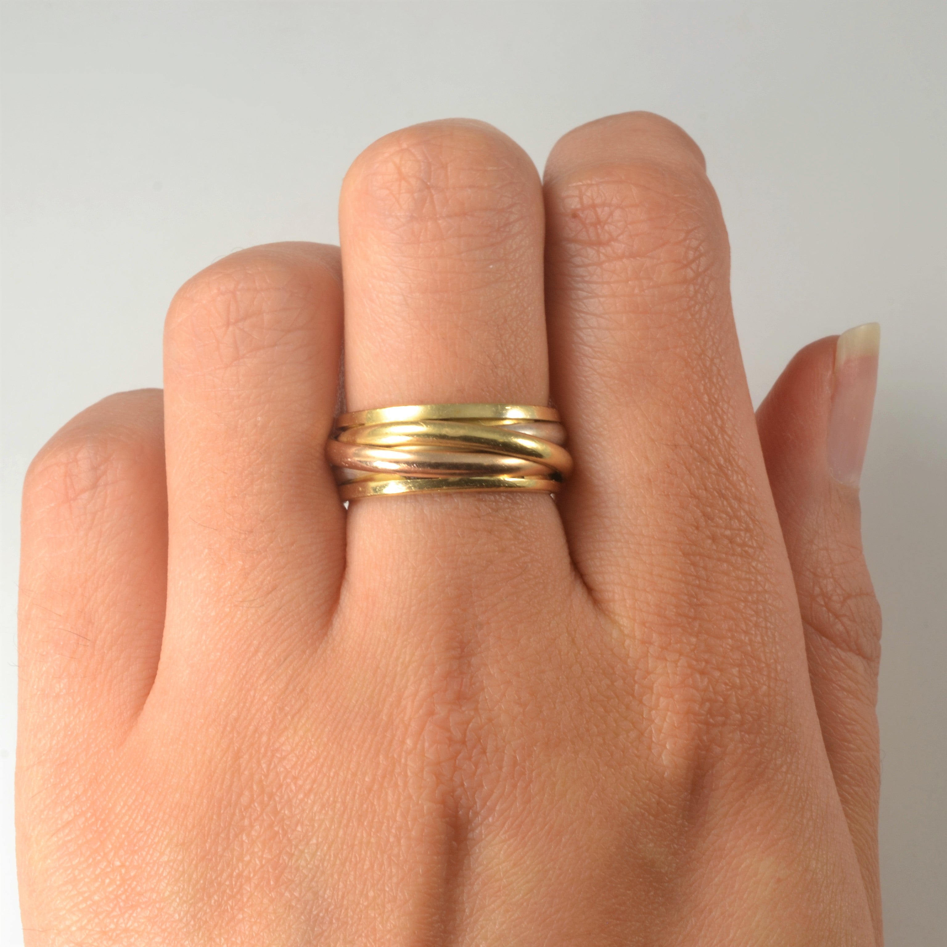 Tri Tone Gold Solid Rolo Ring | SZ 7 |