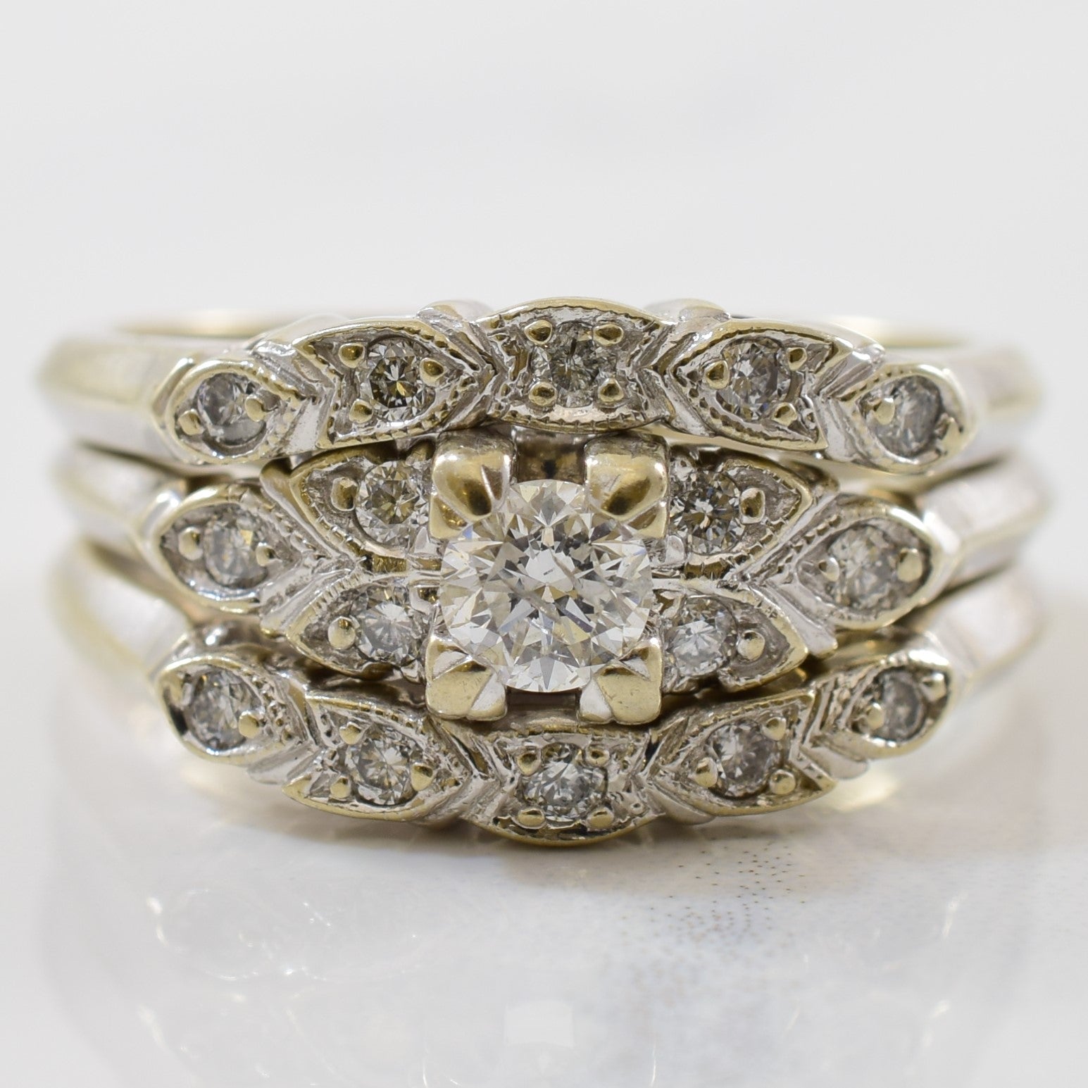 Art Deco Inspired Knife Edge Wedding Set | 0.34 ctw | SZ 6.25 |