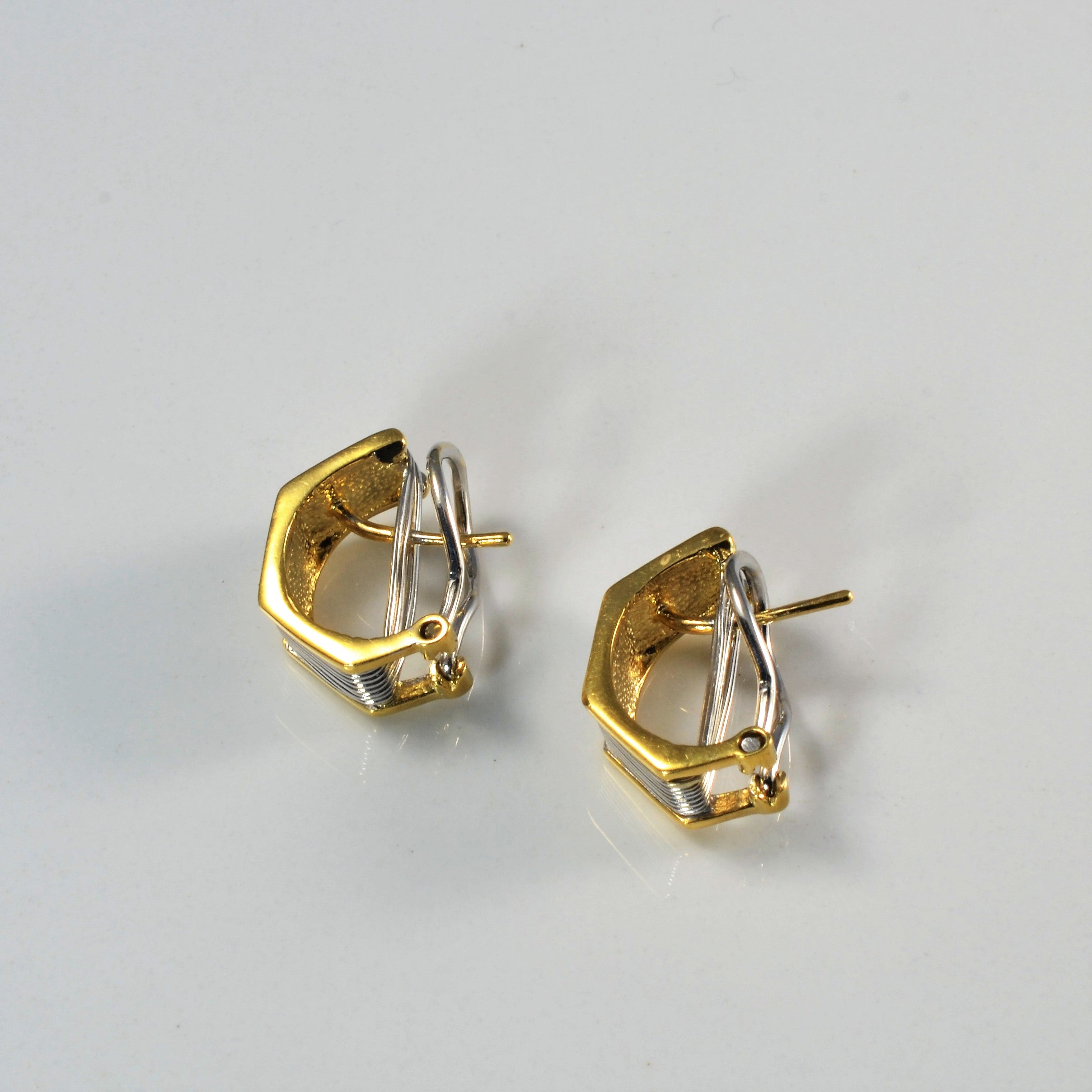 Textured Two Tone Gold Huggie Earrings