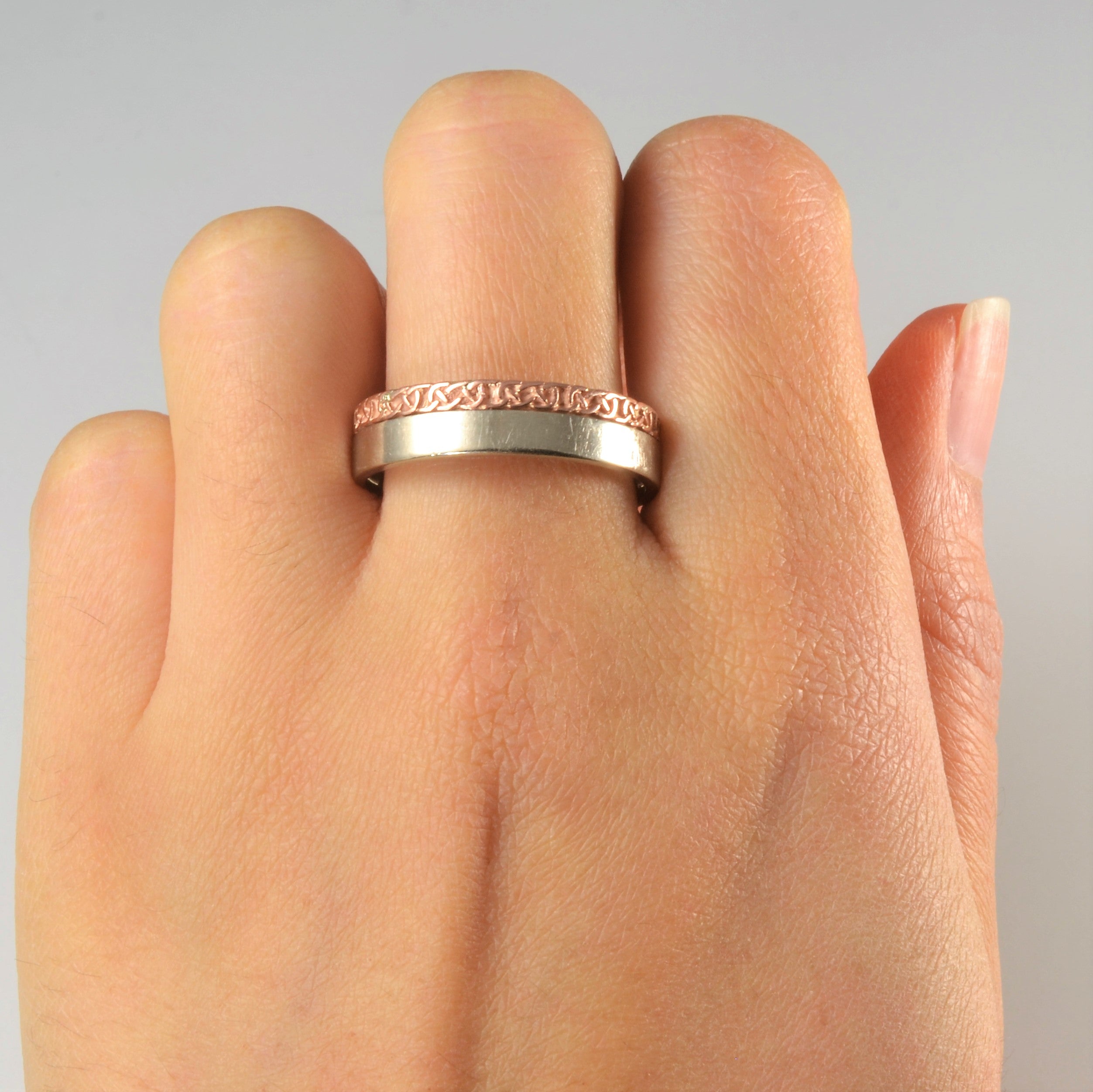 Braided Pattern Two Tone Gold Band | SZ 11 |