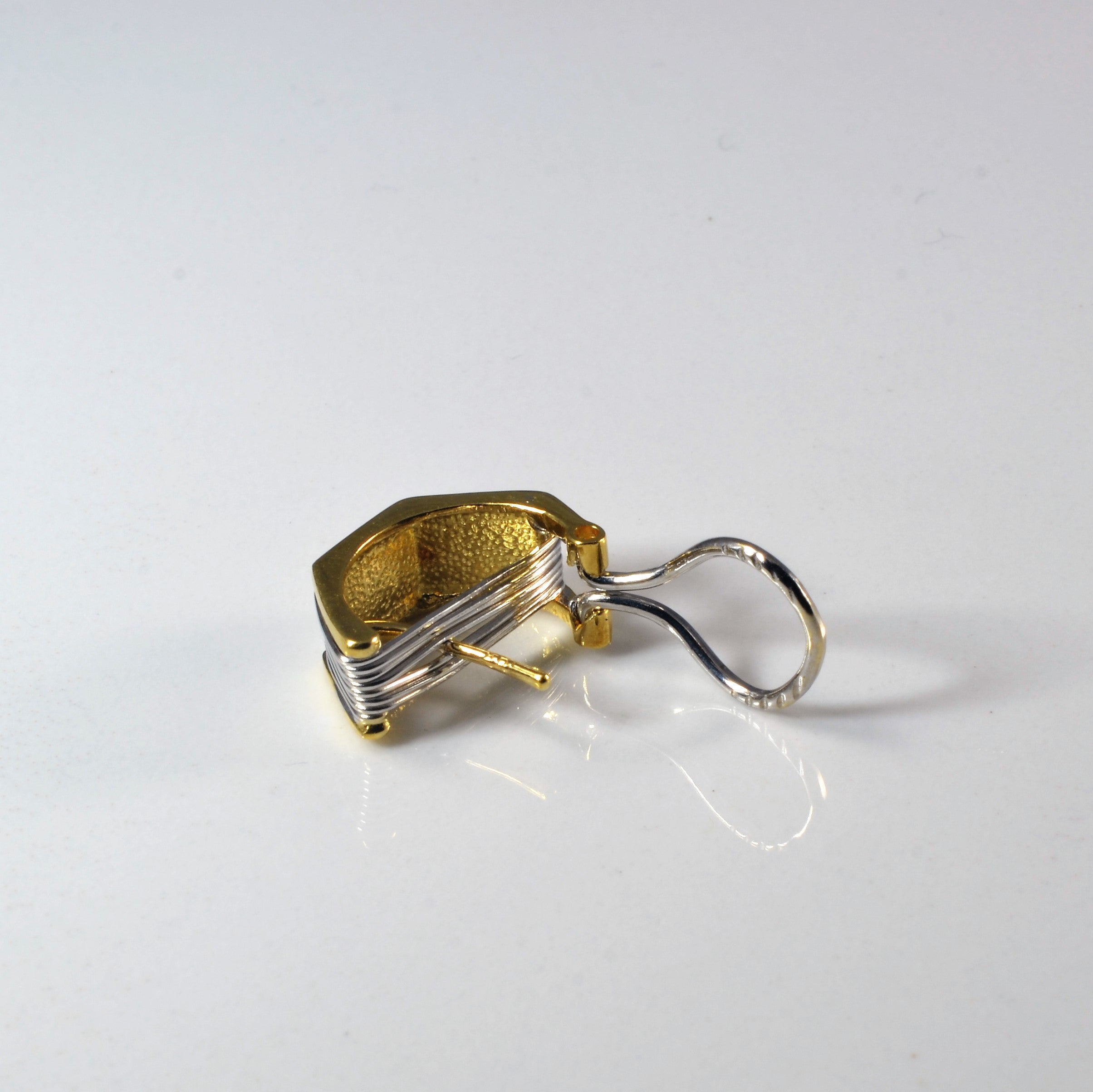 Textured Two Tone Gold Huggie Earrings
