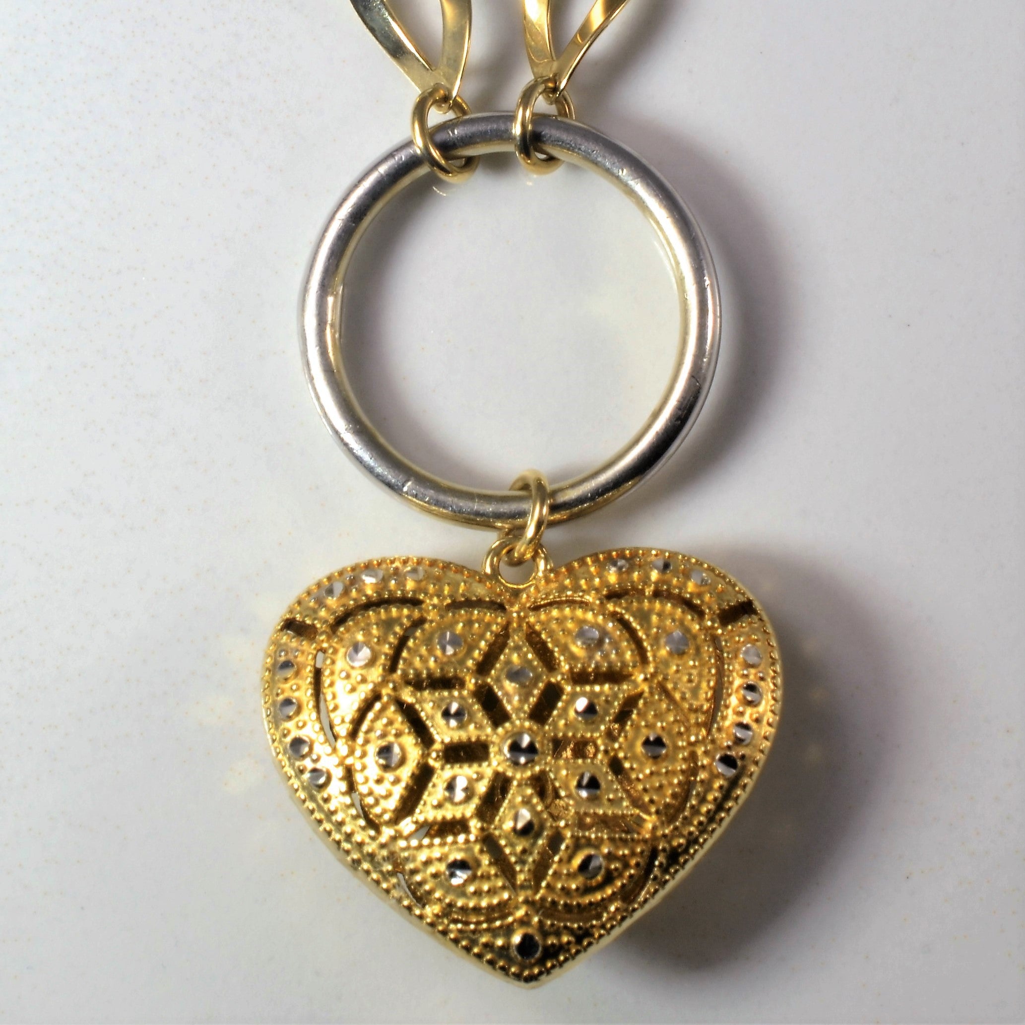 Two Tone Filigree Heart Necklace | 16" |