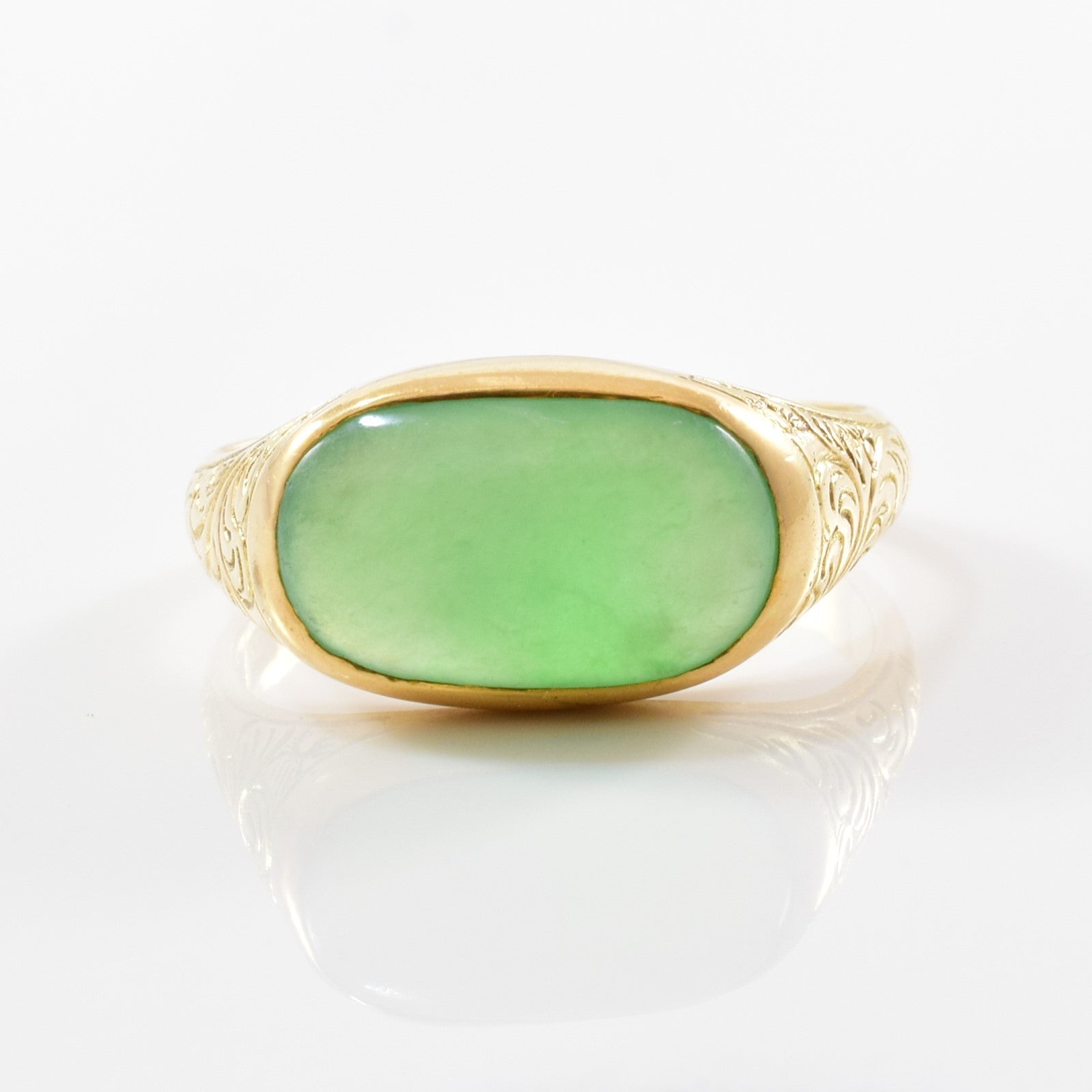 Detailed Jadeite Cabochon Ring | 3.90ct | SZ 6.75 |
