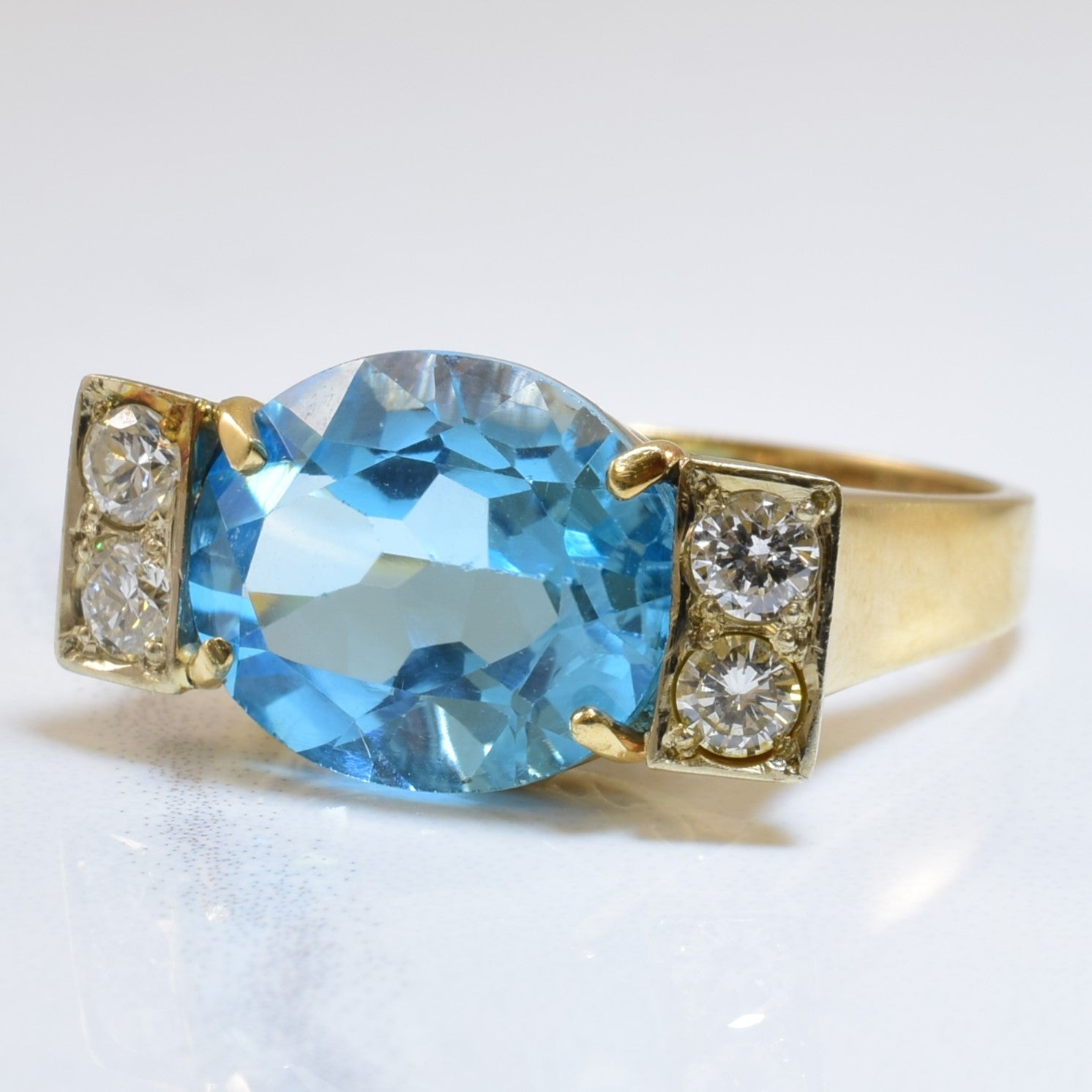 Blue Topaz & Diamond Ring | 4.50ct, 0.32ctw | SZ 6 |
