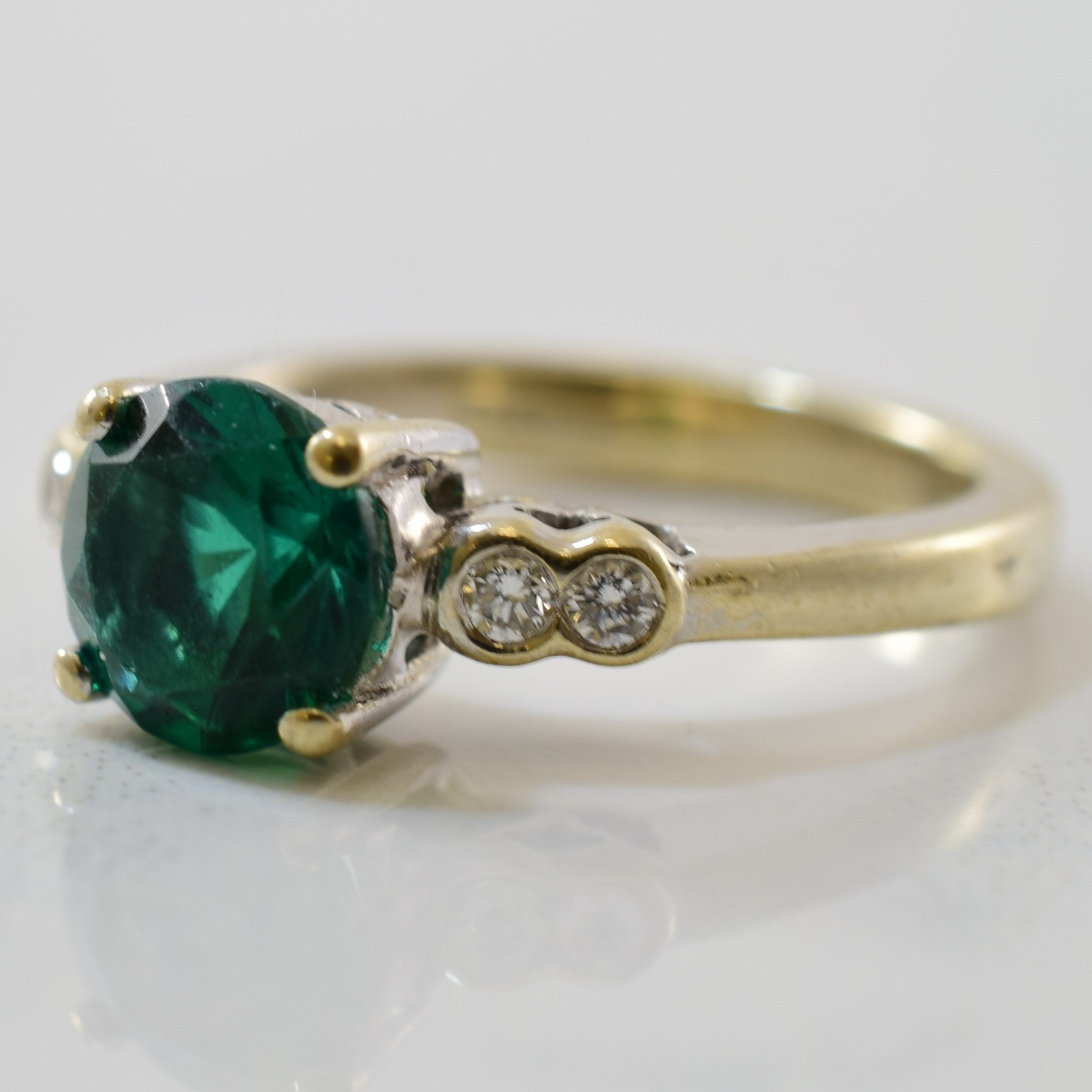 Synthetic Emerald & Diamond Five Stone Ring | 0.08 ctw, 1.05 ct | SZ 4 |