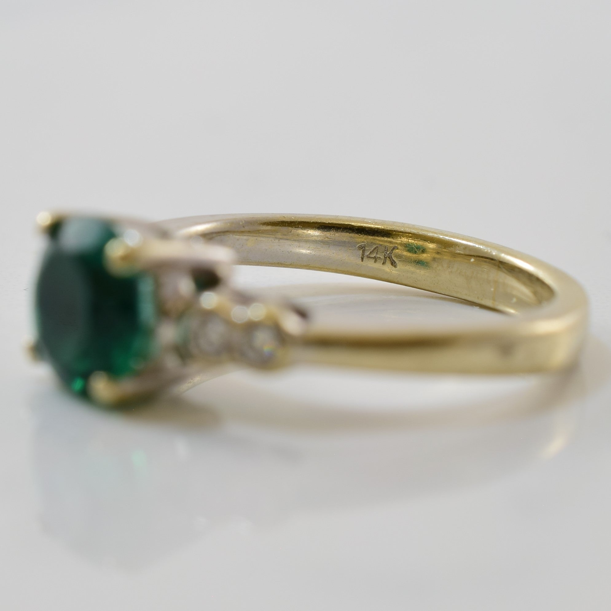 Synthetic Emerald & Diamond Five Stone Ring | 0.08 ctw, 1.05 ct | SZ 4 |