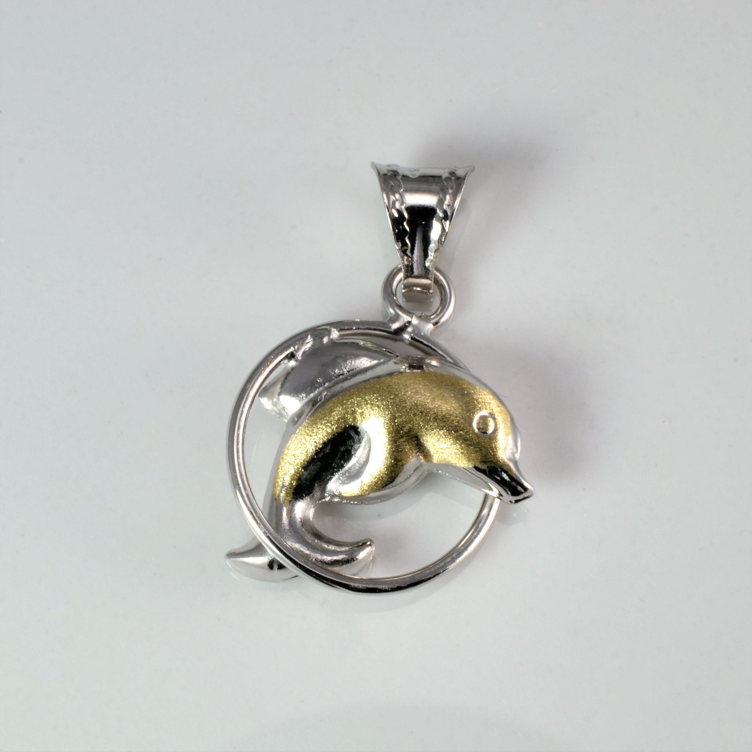 Two Tone Gold Dolphin Pendant |