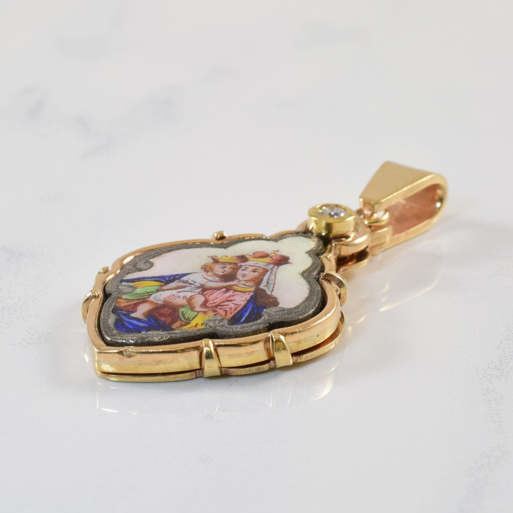 Late 1800s Enamelled Portrait & Diamond Pendant | 0.08ct |