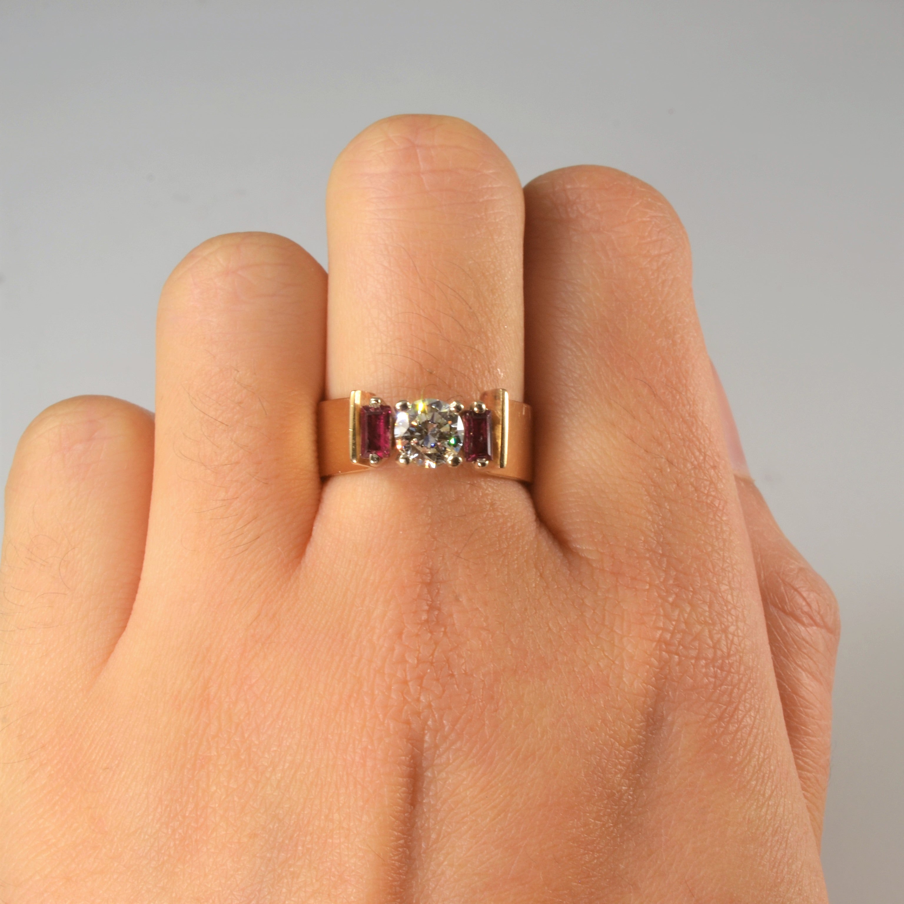 Diamond & Ruby Three Stone Ring | 0.70ct, 0.30ctw | SZ 7.25 |