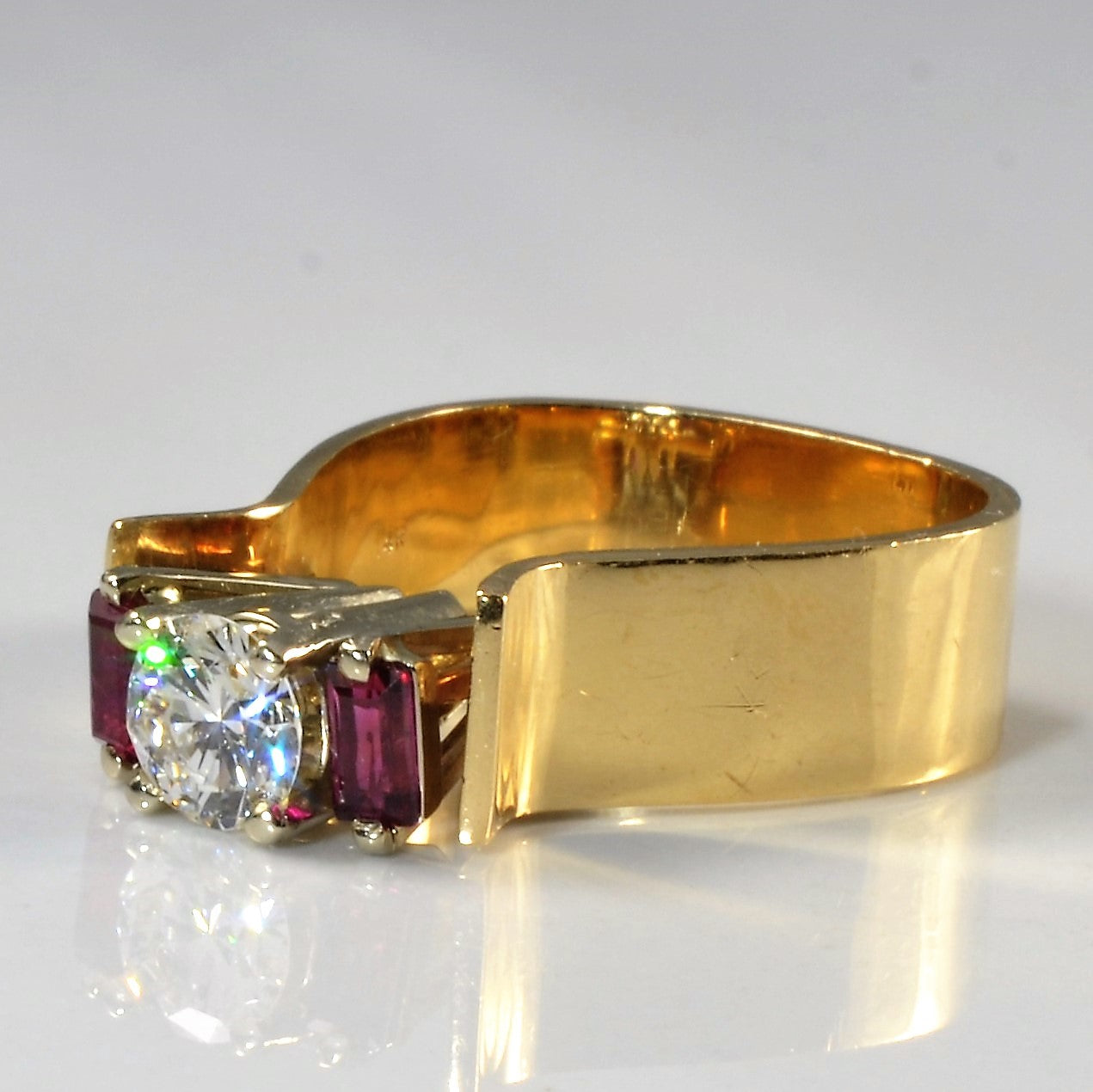 Diamond & Ruby Three Stone Ring | 0.70ct, 0.30ctw | SZ 7.25 |