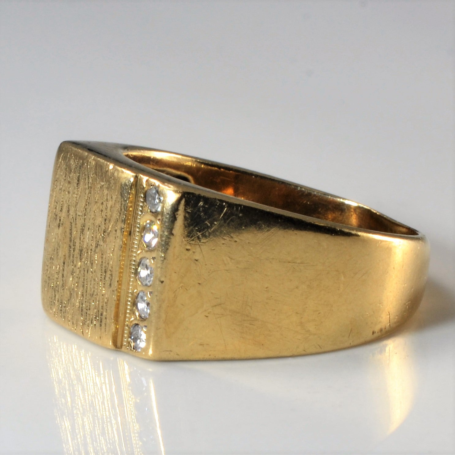 Brushed Gold Diamond Signet Ring | 0.10ctw | SZ 9.75 |