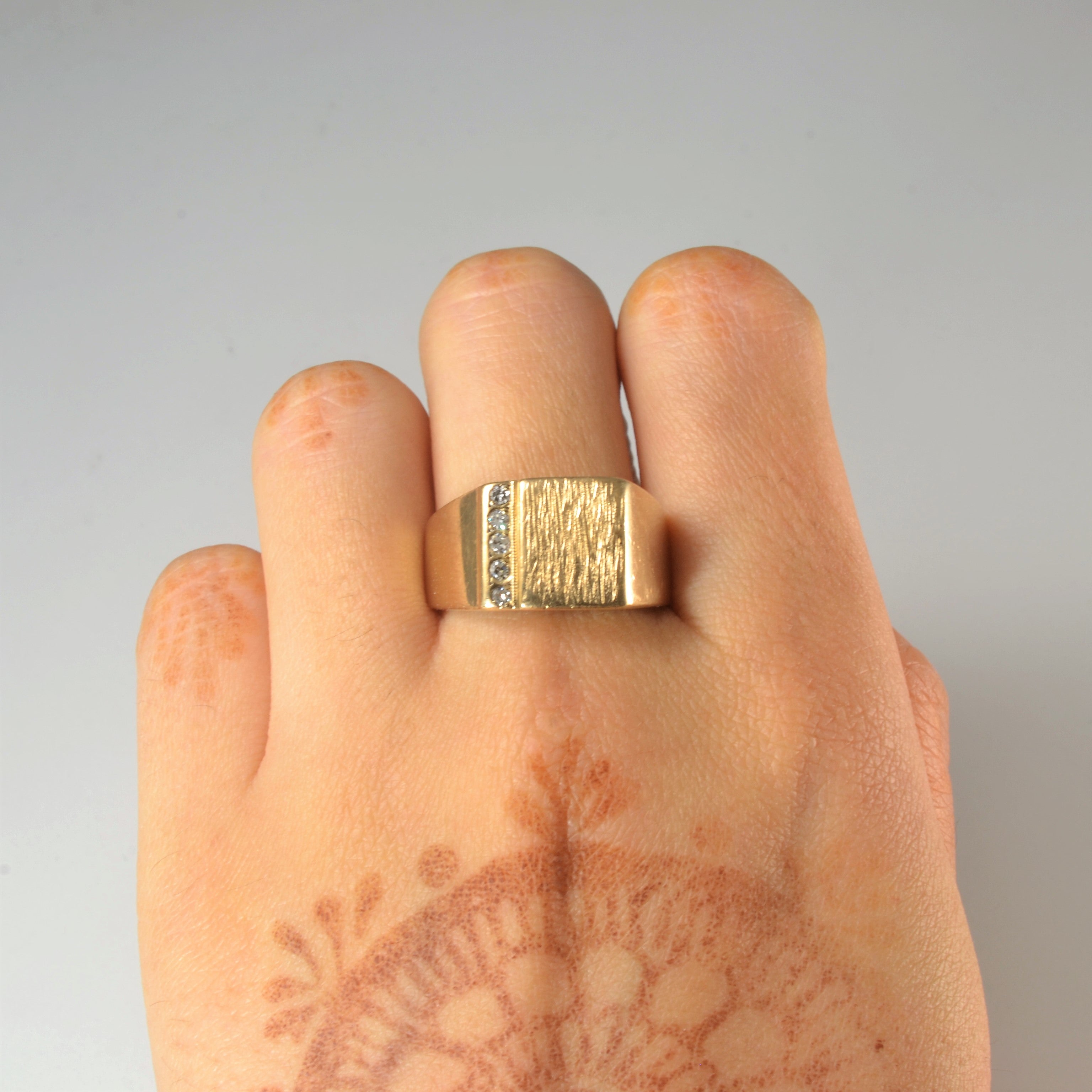 Brushed Gold Diamond Signet Ring | 0.10ctw | SZ 9.75 |