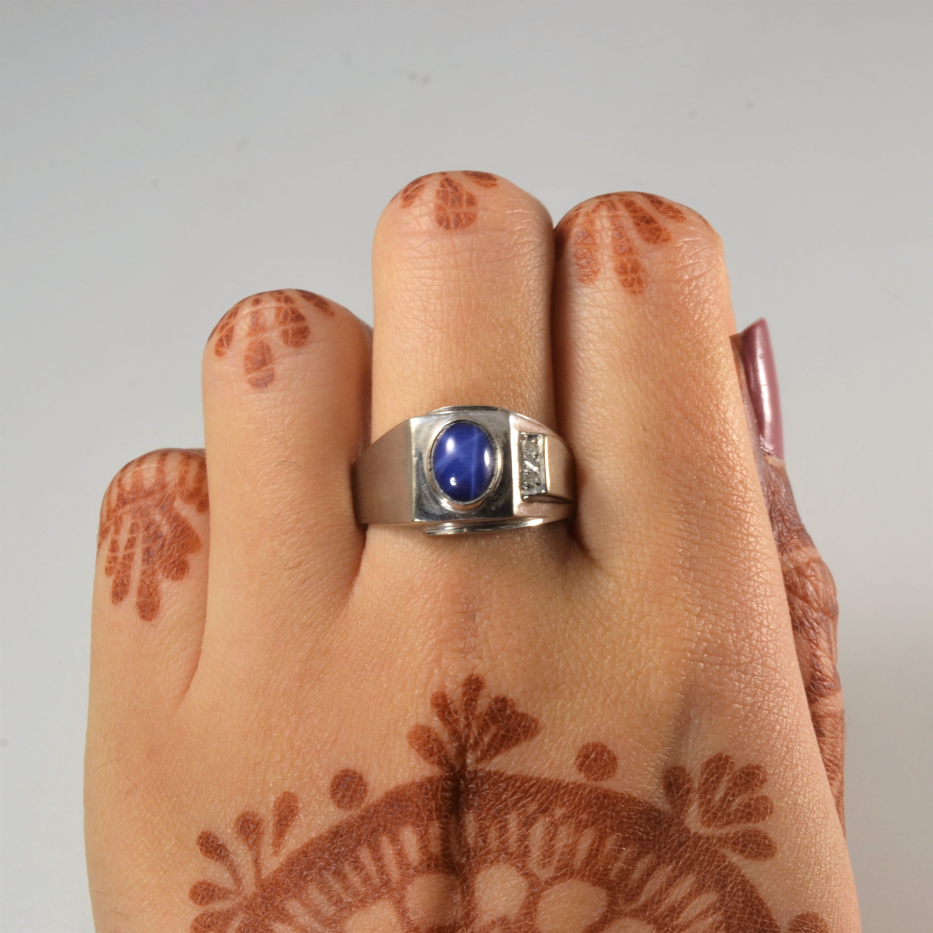 Synthetic Star Sapphire & Diamond Ring | 1.40ct, 0.03ctw | SZ 11.25 |