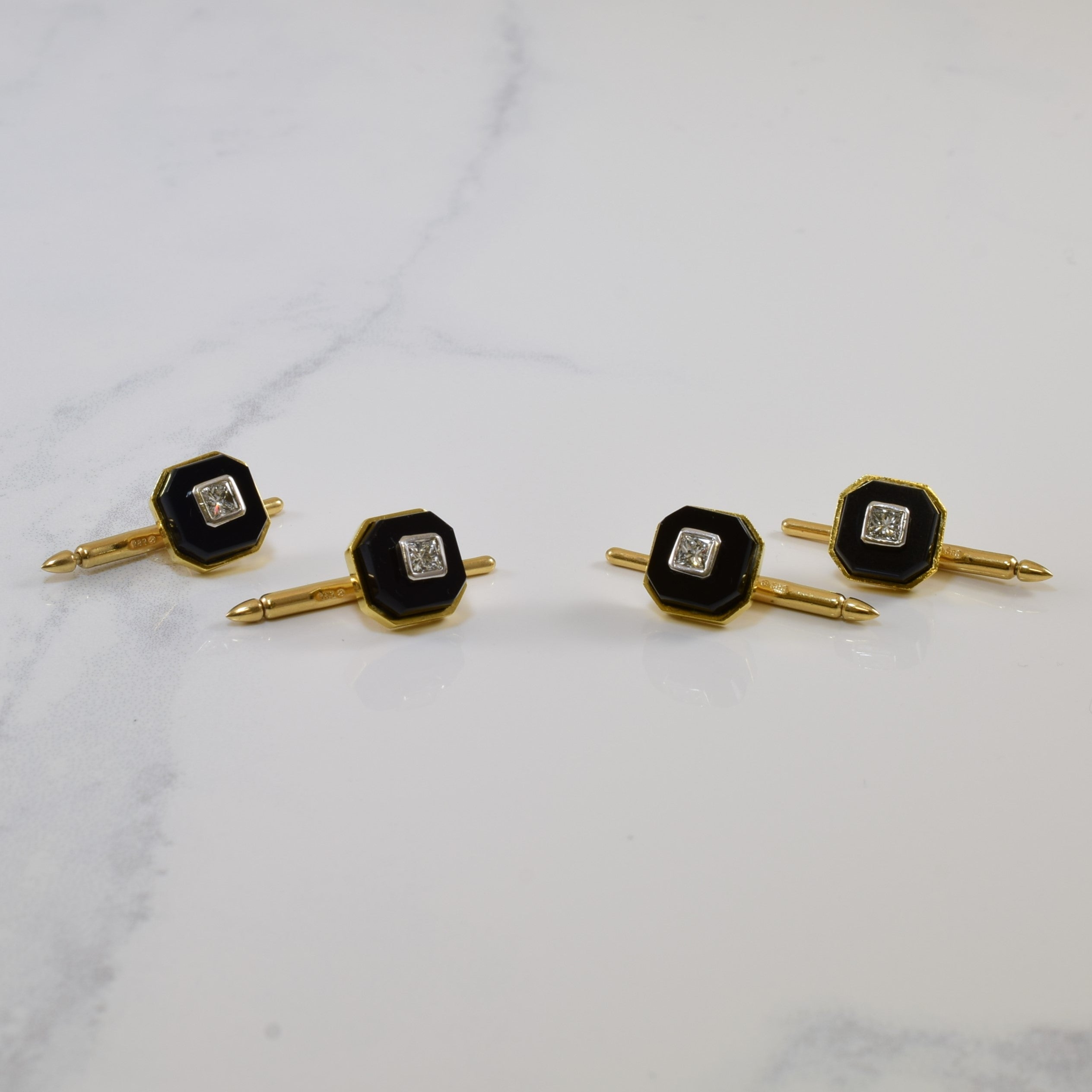 Onyx & Diamond Shirt Studs | 12.00ctw, 0.60ctw |