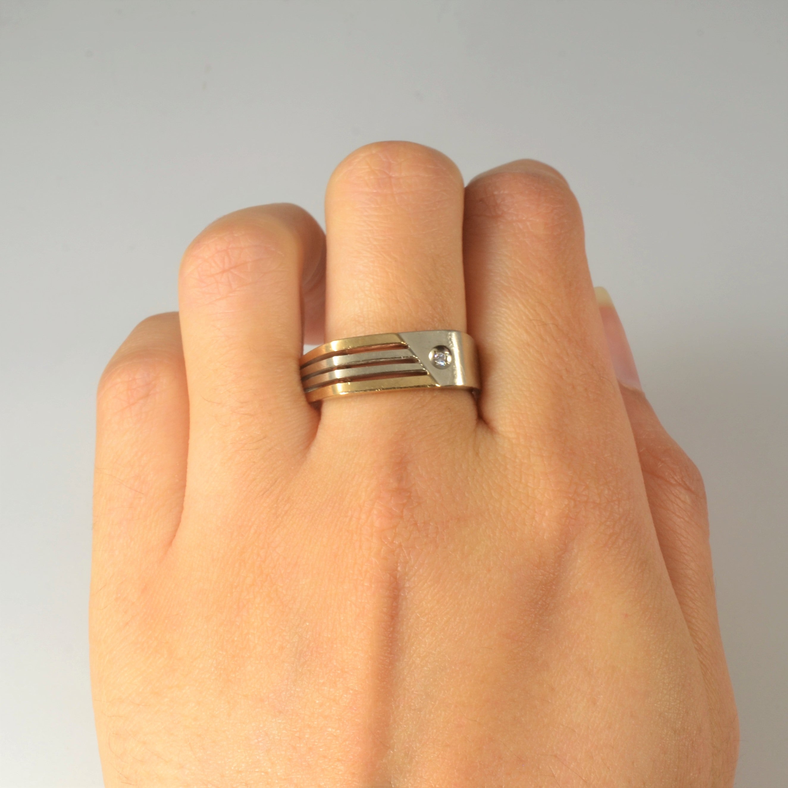 Textured Two Tone Diamond Ring | 0.02ct | SZ 12 |