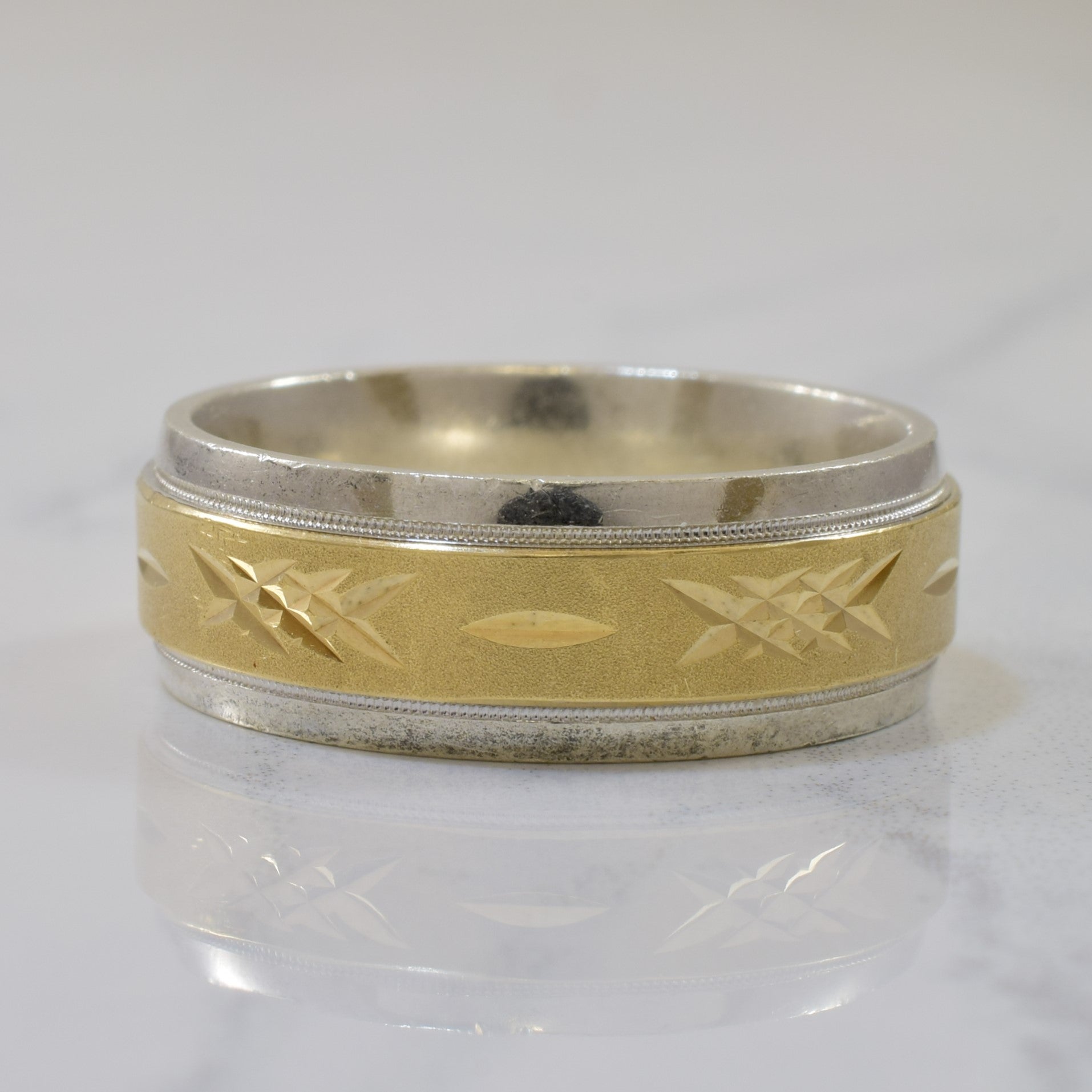 Yellow Gold & Sterling Silver Diamond Cut Band | SZ 11 |