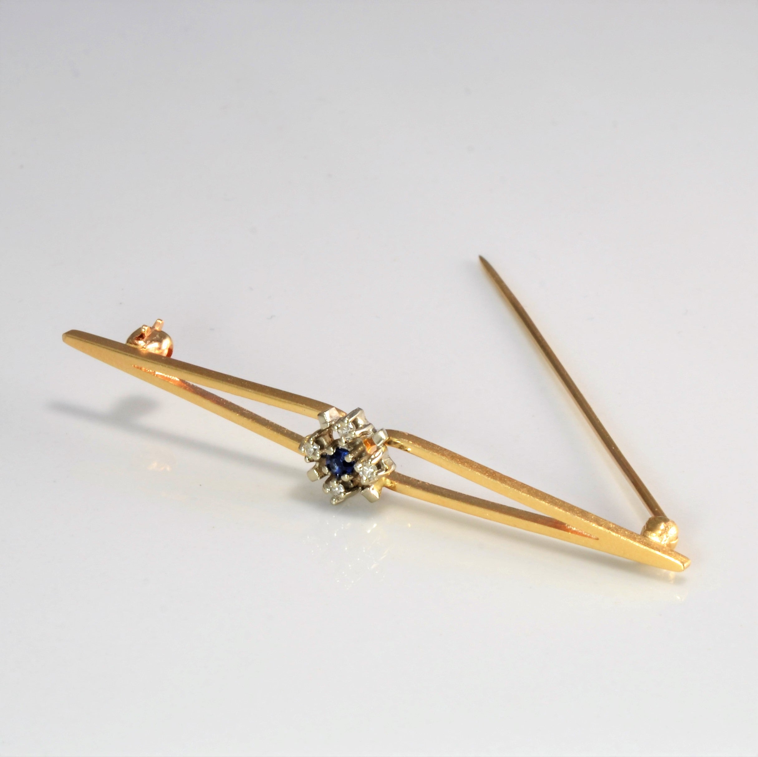 Sapphire & Diamond Gold Pin | 0.04 ctw |