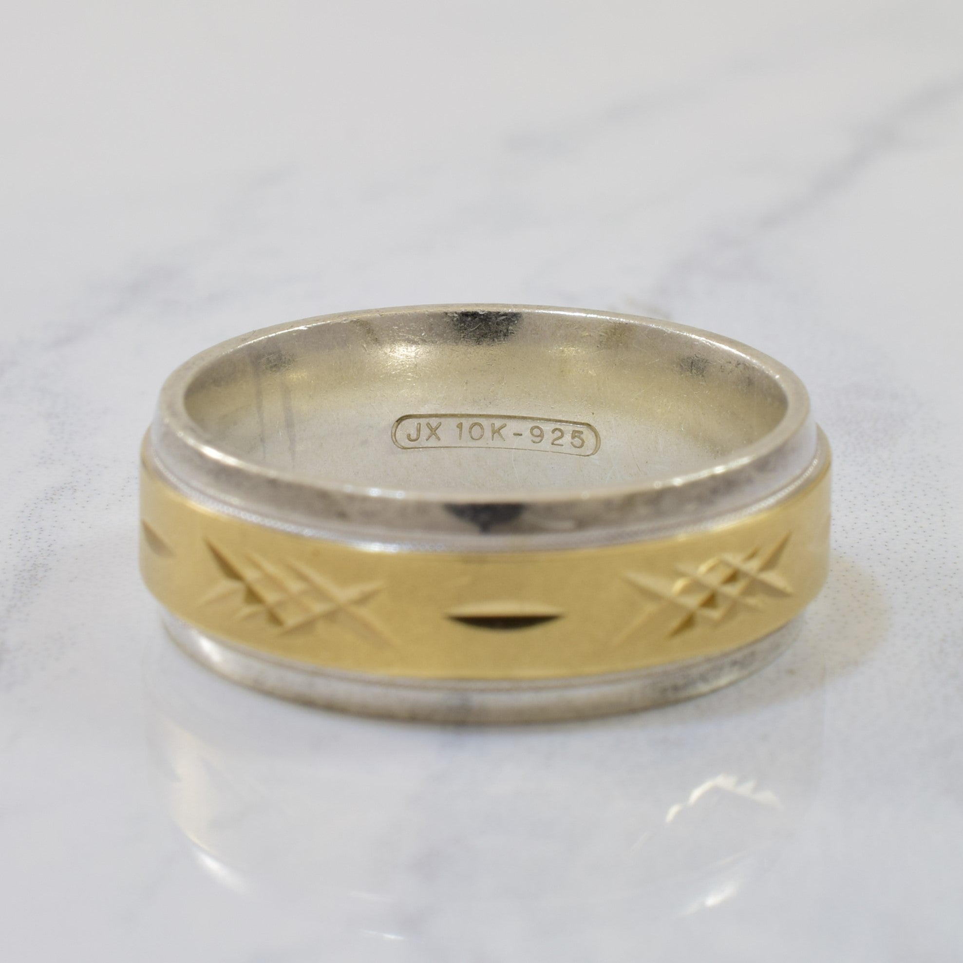 Yellow Gold & Sterling Silver Diamond Cut Band | SZ 11 |