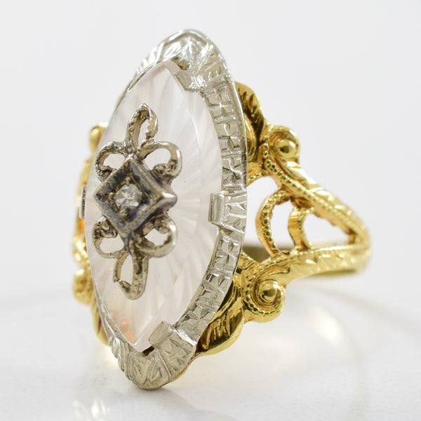 Art Deco Era Quartz & Diamond Ring | 0.01ctw | SZ 4 |