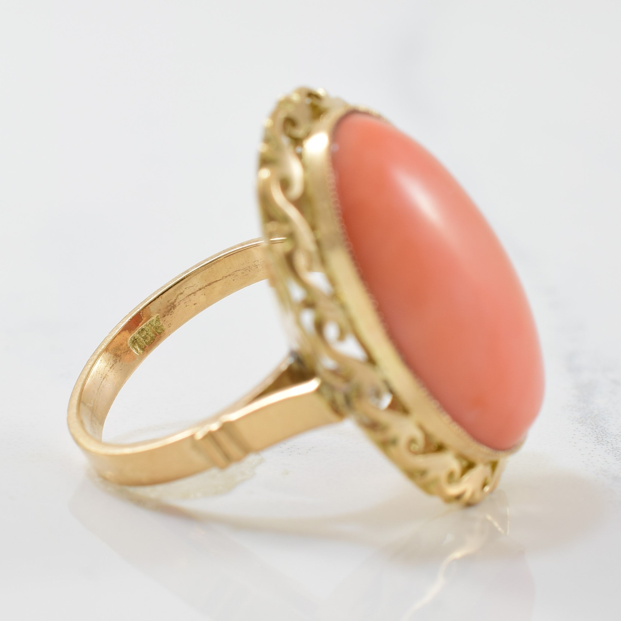 1960s Oval Coral Cocktail Ring | 12.76ct | SZ 5.5 |