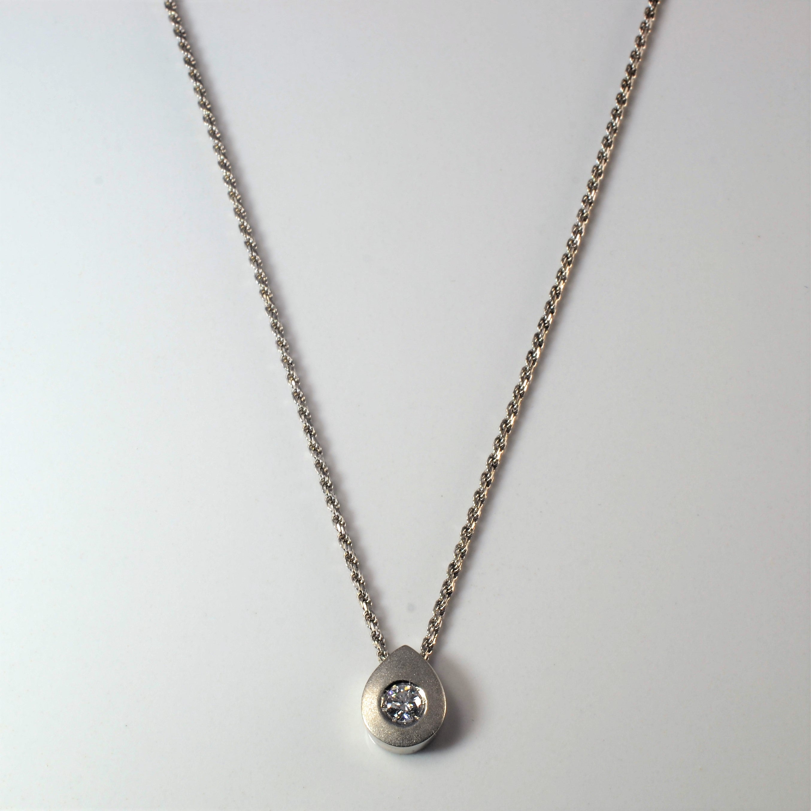 Satin Finish Diamond Tear Drop Necklace | 0.22ct | 16" |