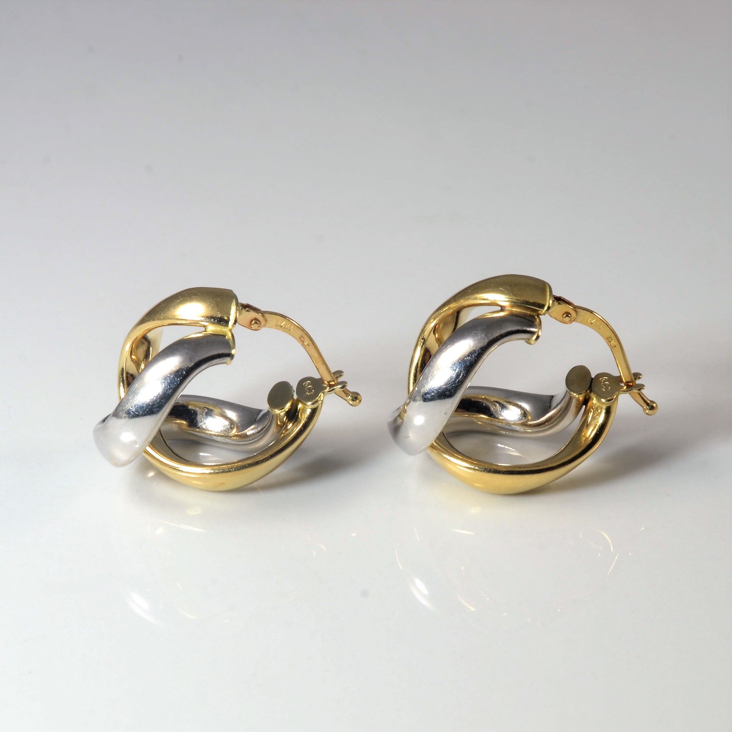Bypass Two Tone Gold Huggie Earrings |