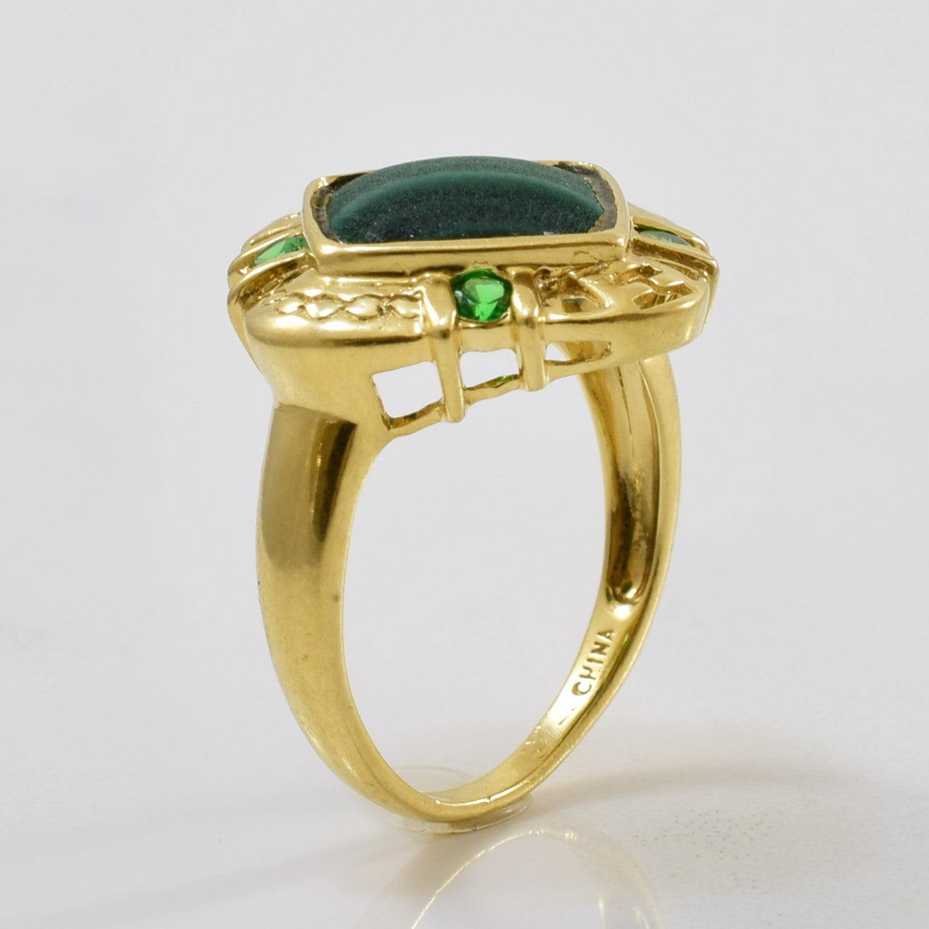 Malachite & Tsavorite Garnet Cocktail Ring | 6.00ct, 0.16ctw | SZ 6.75 |