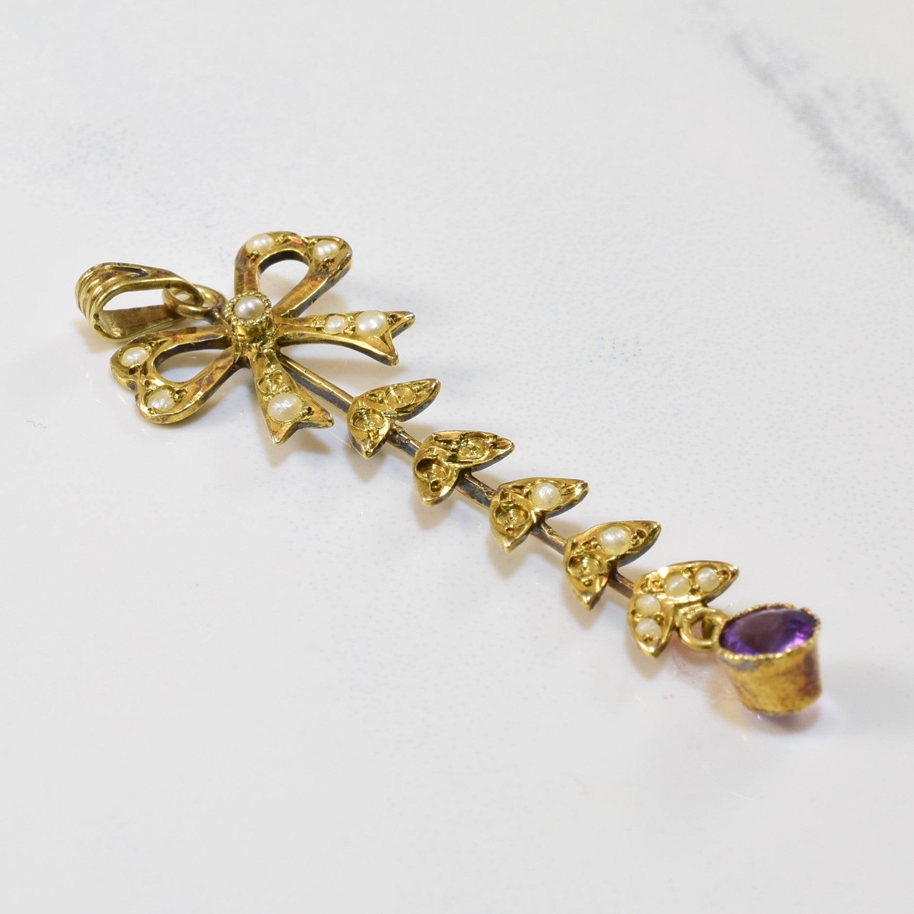 Victorian Amethyst & Seed Pearl Pendant | 0.24ct, 0.20ctw |