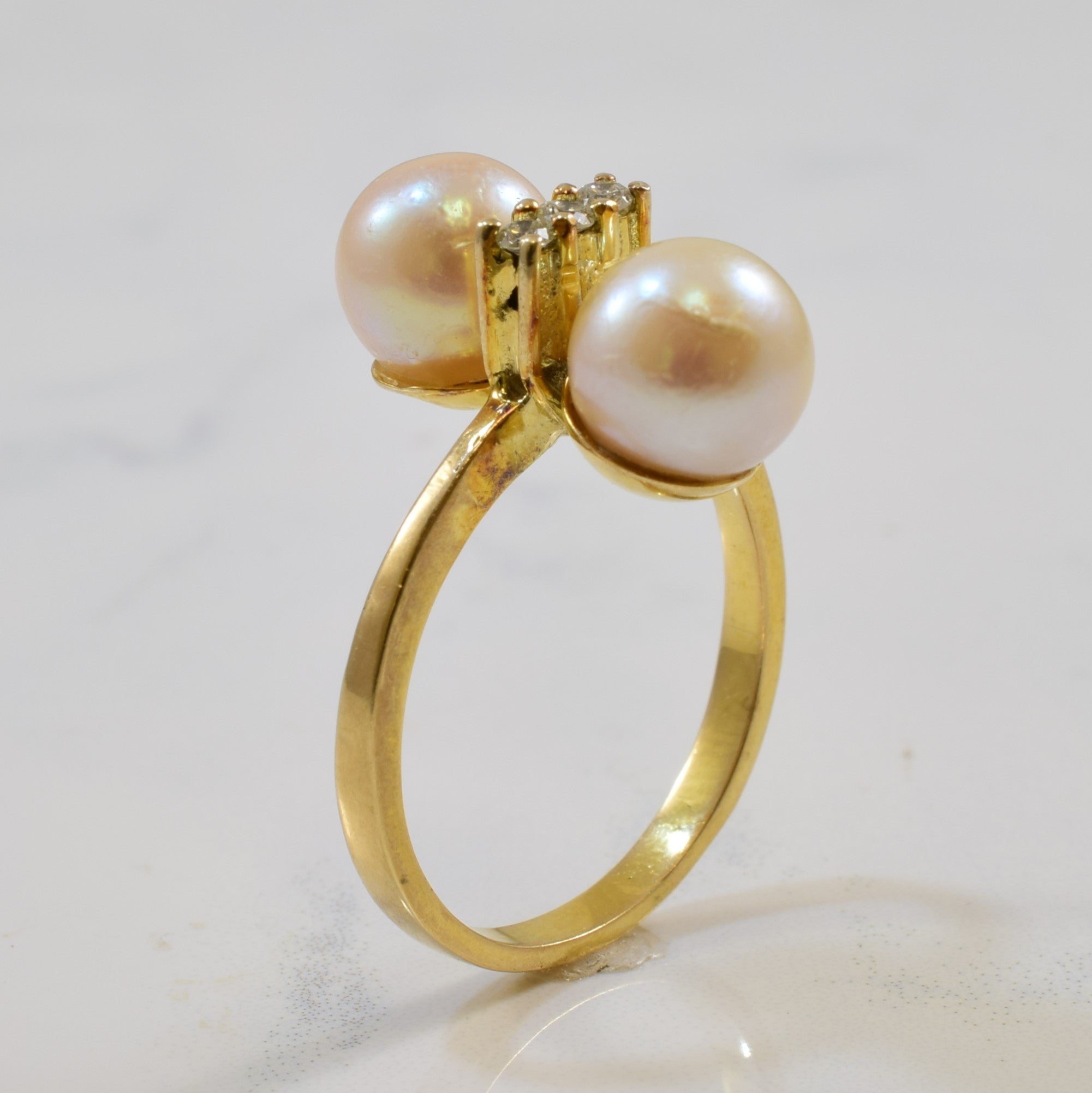 Double Pearl & Diamond Ring | 7.22ctw, 0.09ctw | SZ 8.5 |