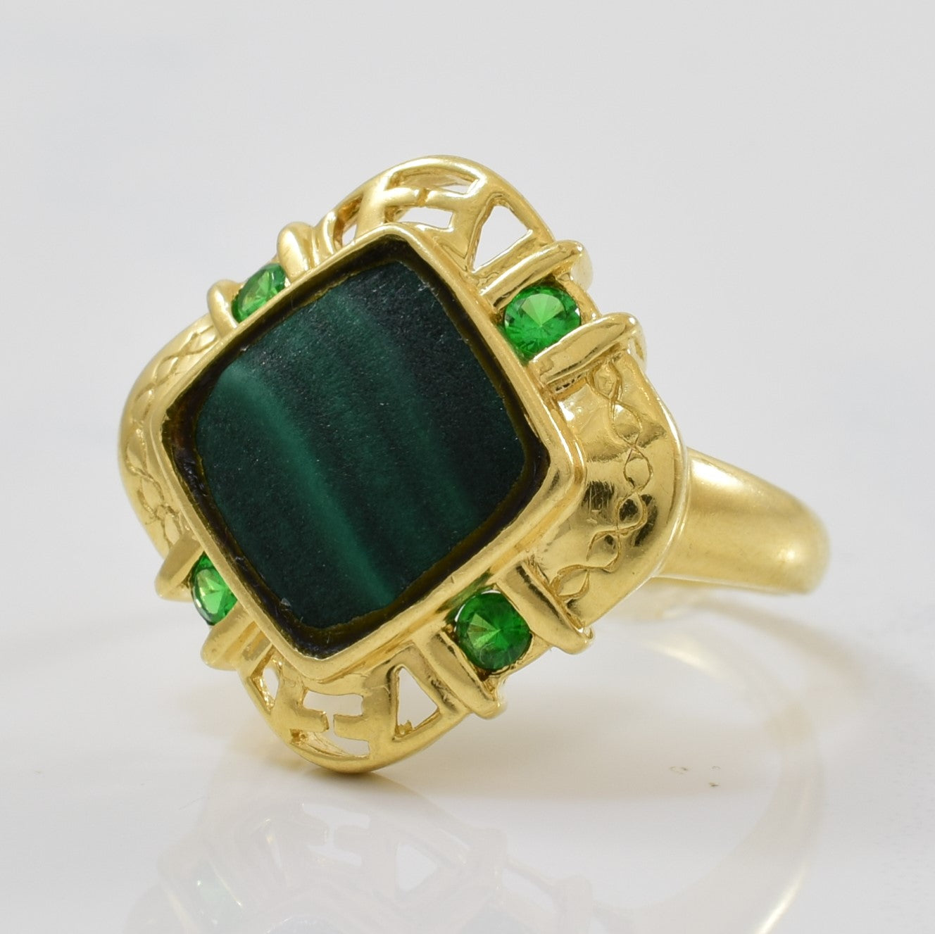 Malachite & Tsavorite Garnet Cocktail Ring | 6.00ct, 0.16ctw | SZ 6.75 |