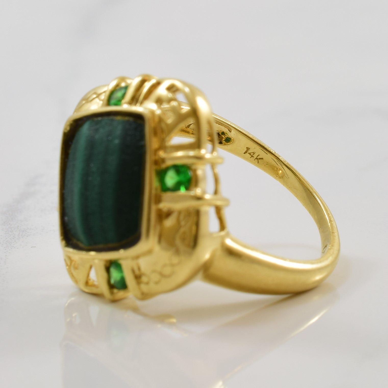 Malachite & Tsavorite Garnet Cocktail Ring | 6.00ct, 0.16ctw | SZ 6.75 |