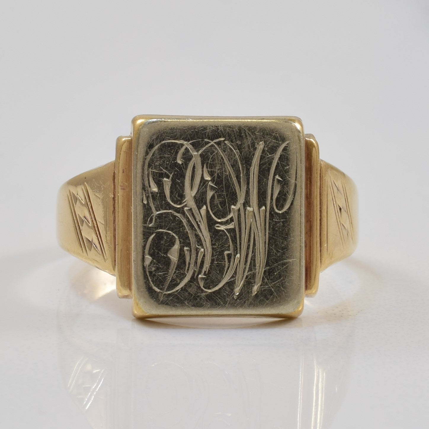 Engraved Initials 'SBW' Two Tone Signet Ring | SZ 9.5 |