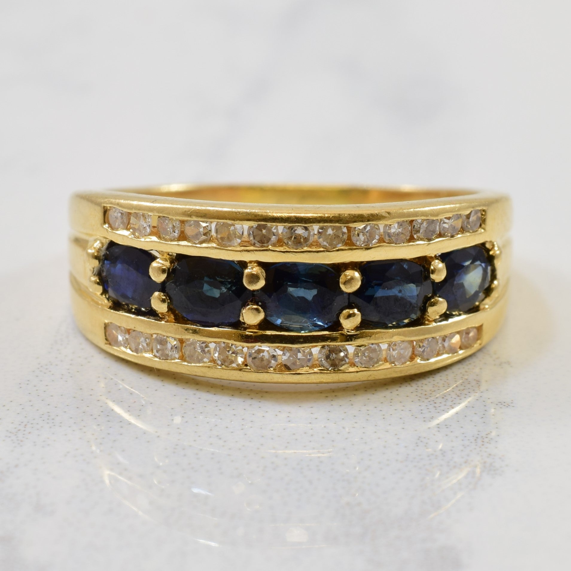 Diamond & Sapphire Tapered Band | 1.20ctw, 0.23ctw | SZ 6 |