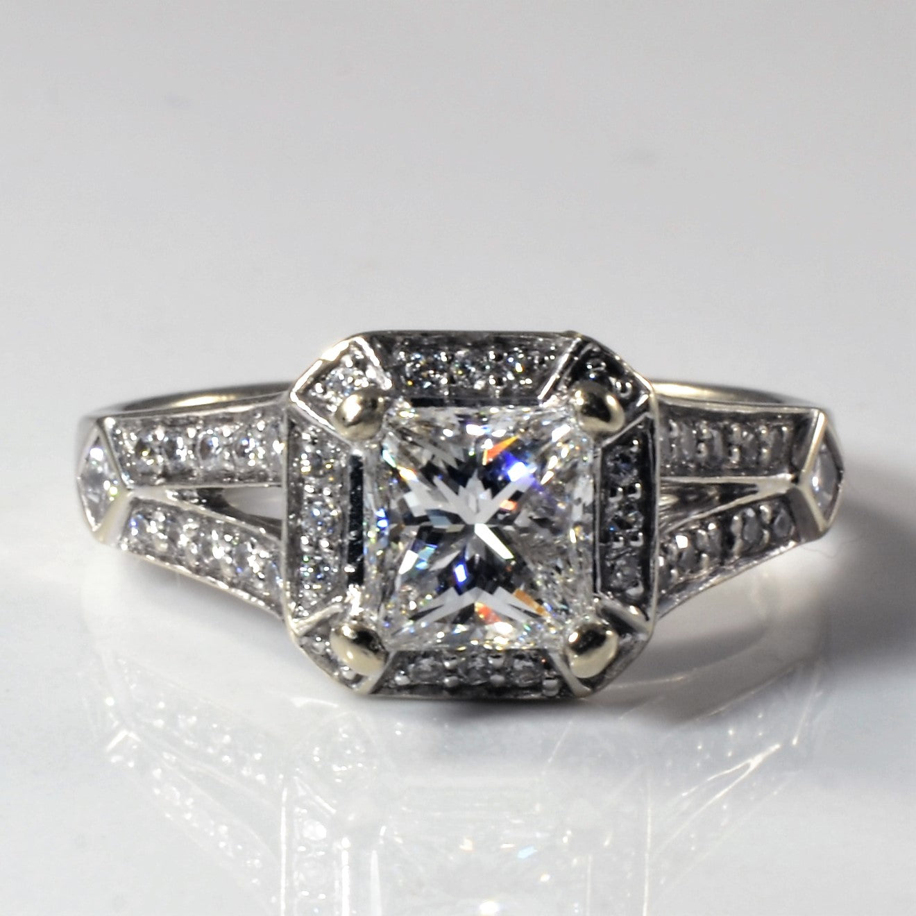 Split Shank Princess Halo Engagement Ring | 1.50ctw | SZ 4.5 |