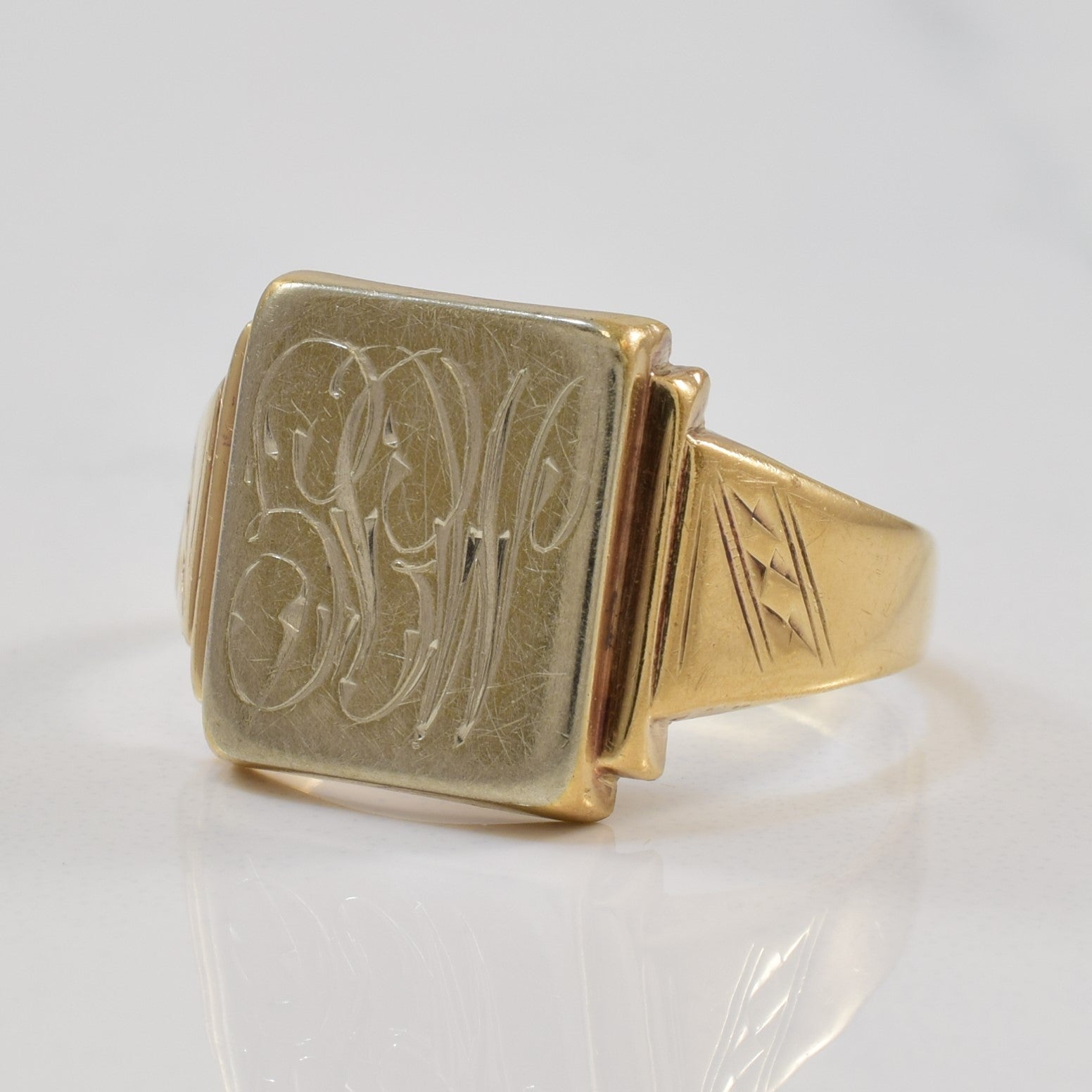 Engraved Initials 'SBW' Two Tone Signet Ring | SZ 9.5 |