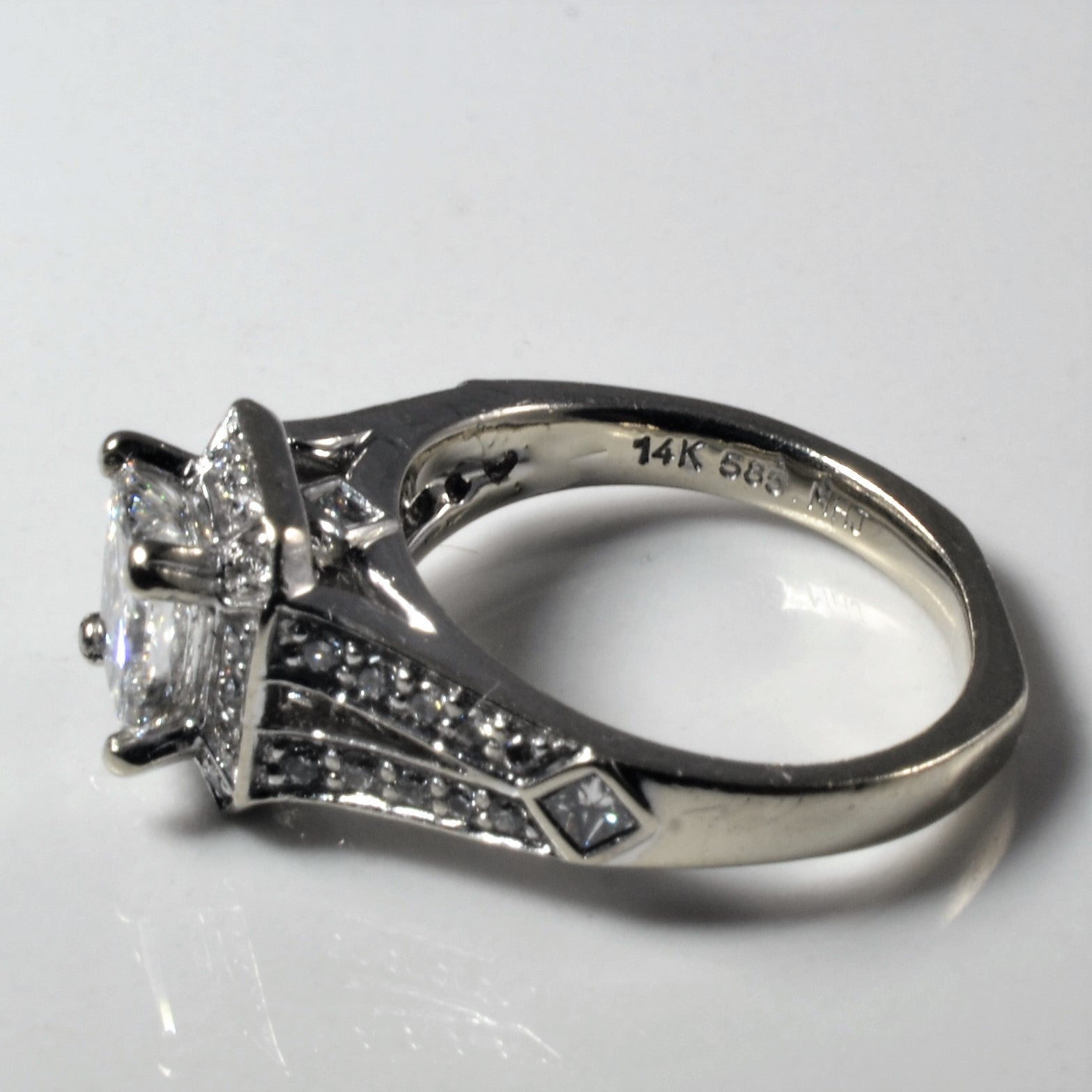 Split Shank Princess Halo Engagement Ring | 1.50ctw | SZ 4.5 |