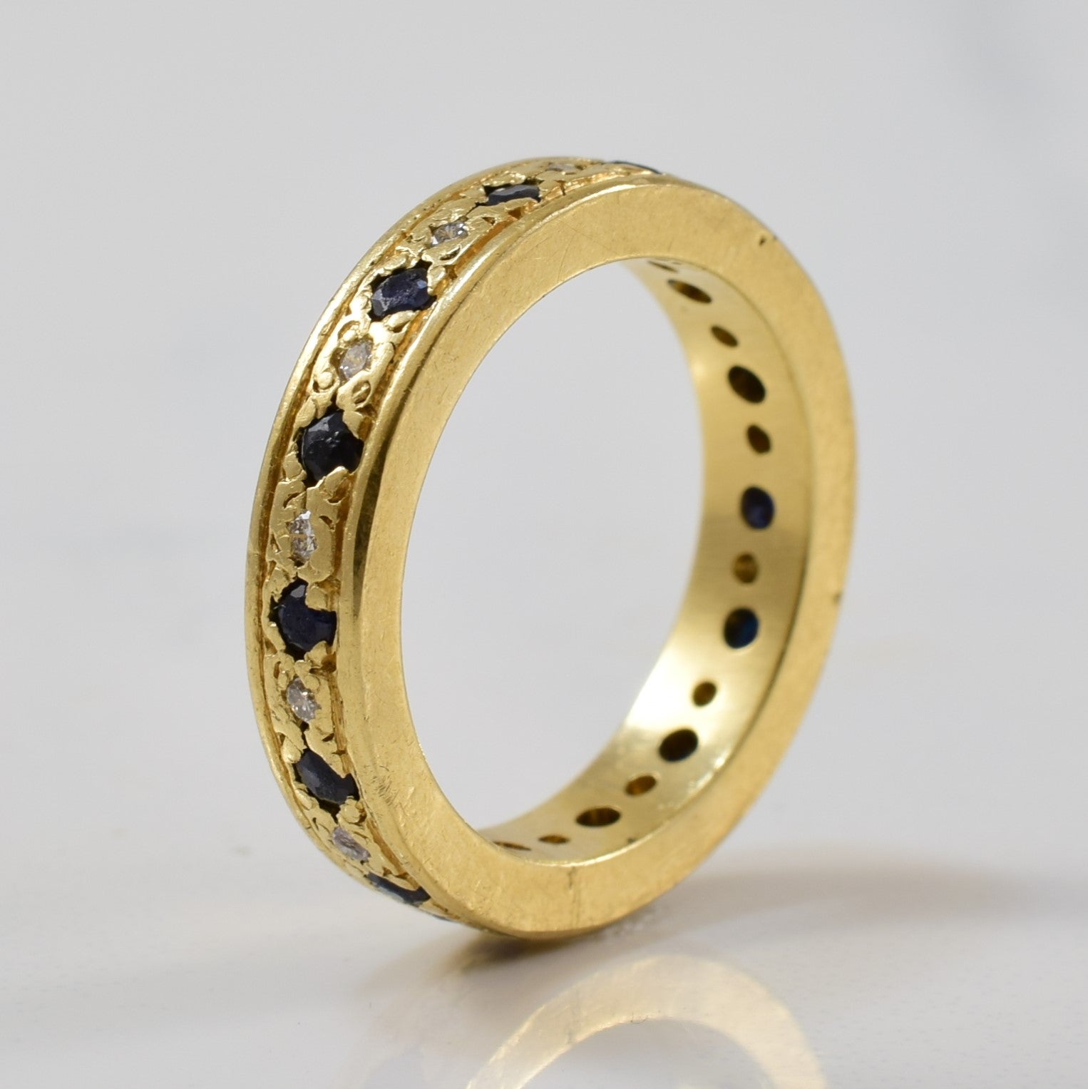 Alternating Blue Sapphire & Diamond Eternity Band | 0.46ctw, 0.07ctw | SZ 4.5 |