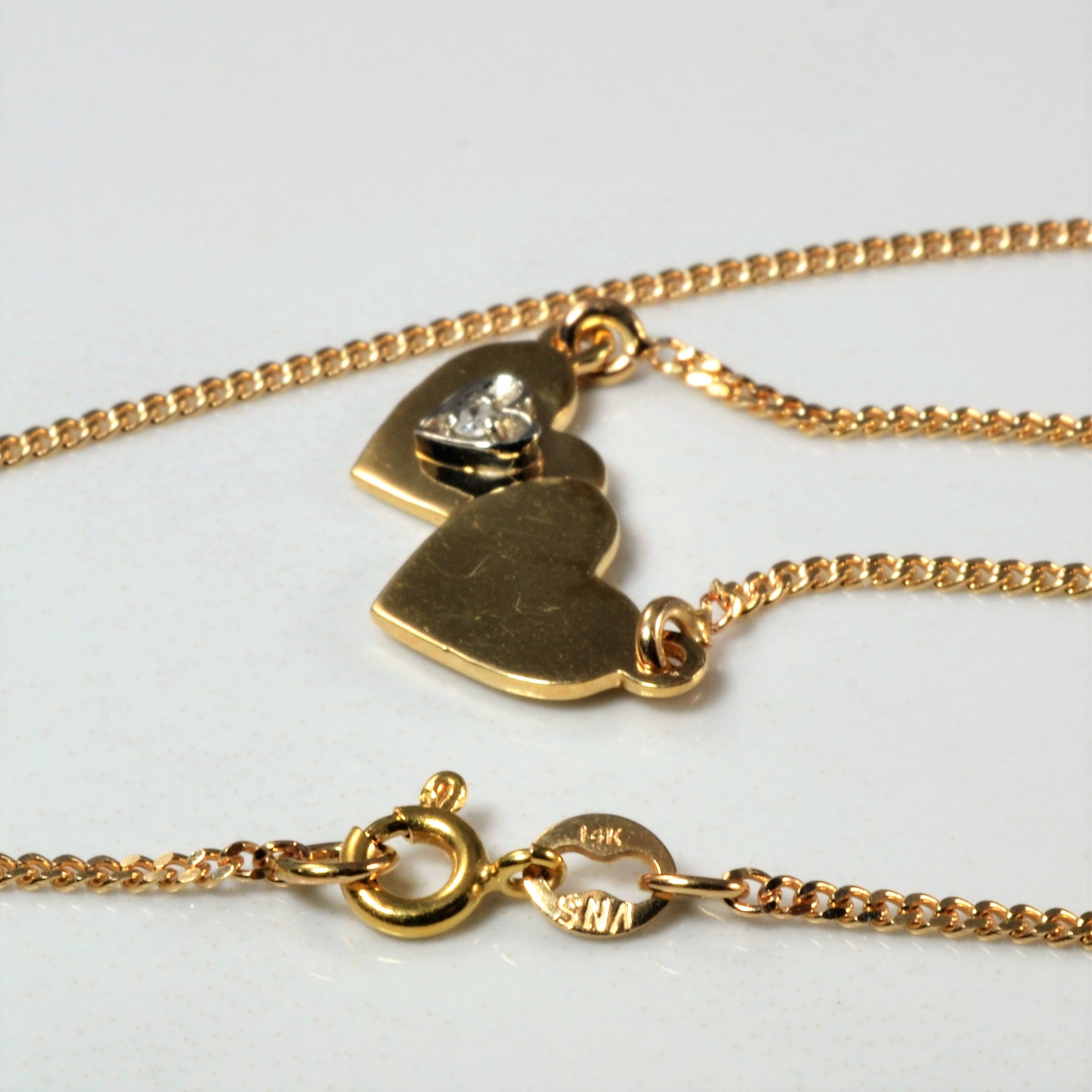 Diamond Double Heart Necklace | 0.015ct | 18" |