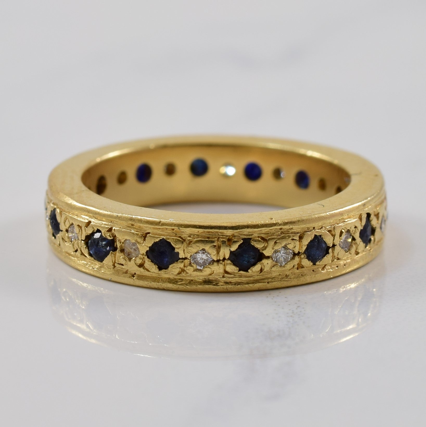 Alternating Blue Sapphire & Diamond Eternity Band | 0.46ctw, 0.07ctw | SZ 4.5 |
