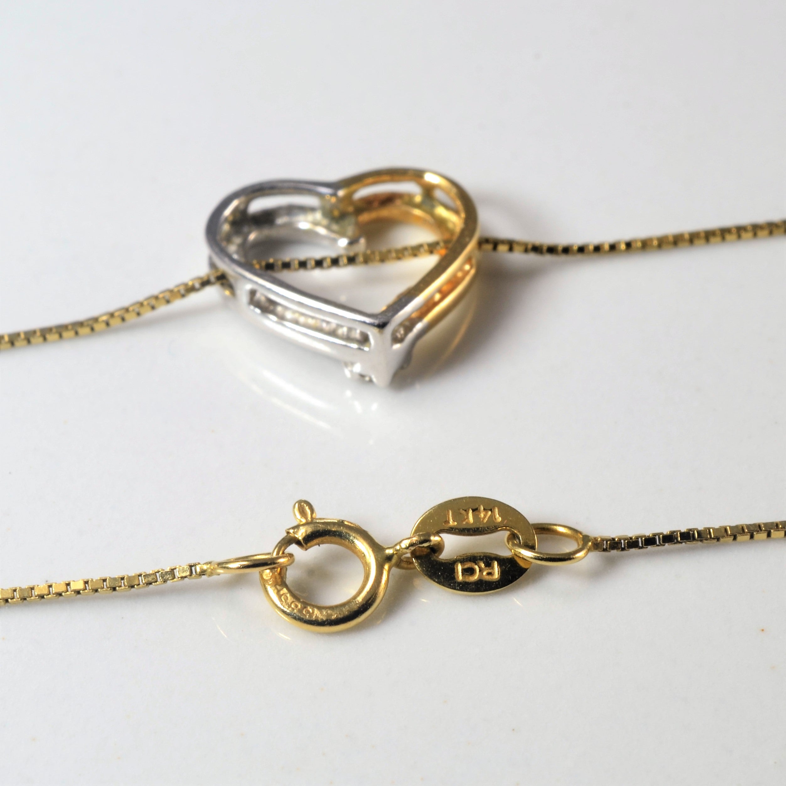 Two Tone Diamond Heart Necklace | 0.02ct | 18" |