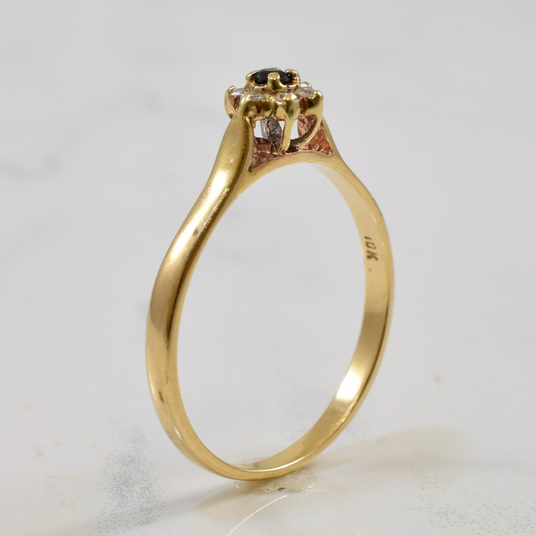 Sapphire & Floral Diamond Halo Ring | 0.05ct, 0.07ctw | SZ 10 |