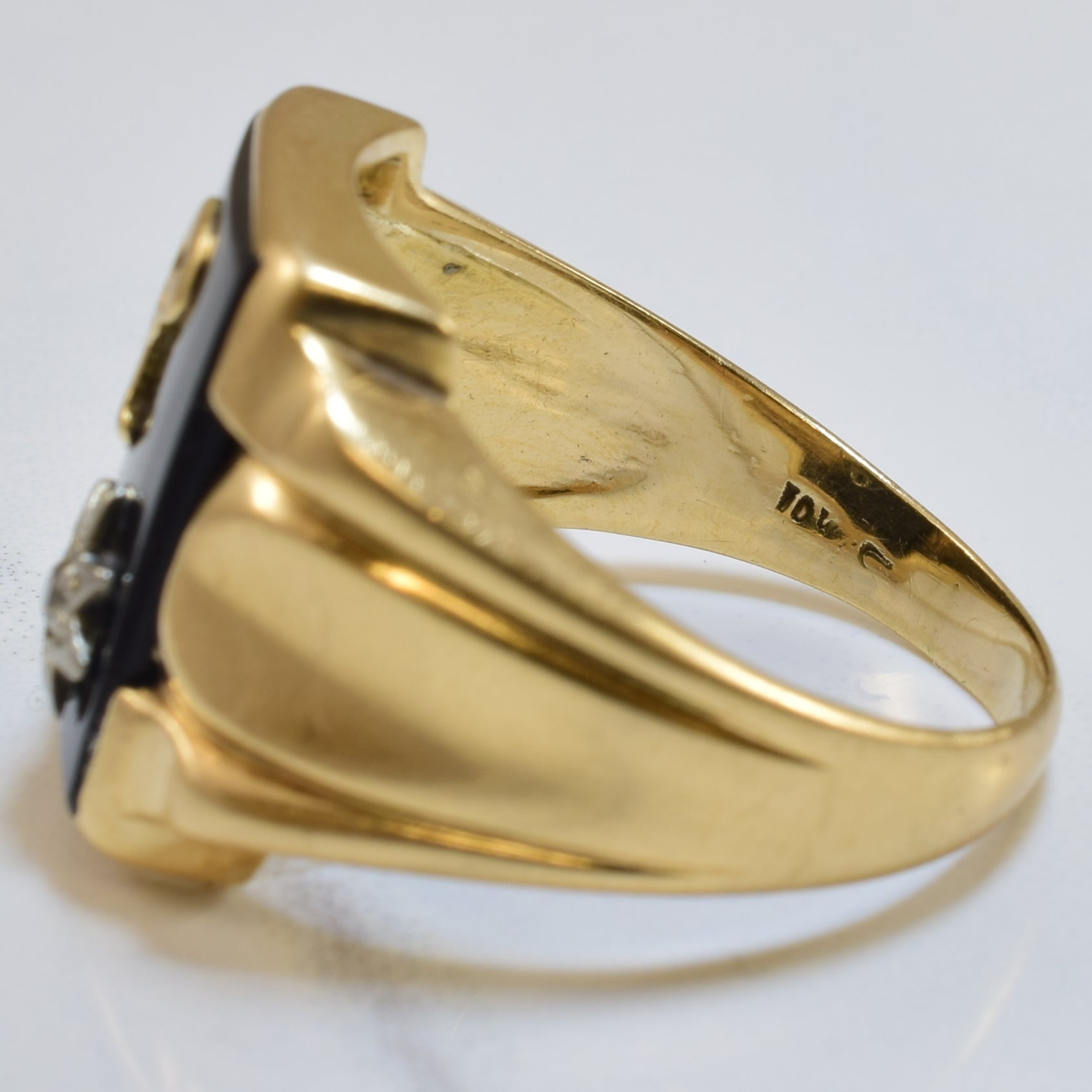 Black Onyx & Diamond Initial 'J' Ring | 7.00ct, 0.05ct | SZ 11.75 |