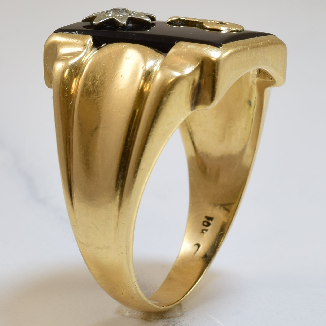Black Onyx & Diamond Initial 'J' Ring | 7.00ct, 0.05ct | SZ 11.75 |