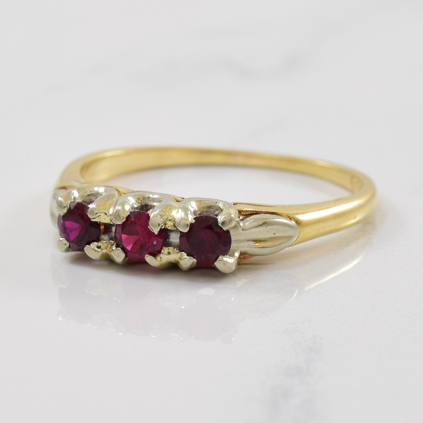 Three Stone Lab Created Ruby Ring | 0.35ctw | SZ 7.75 |