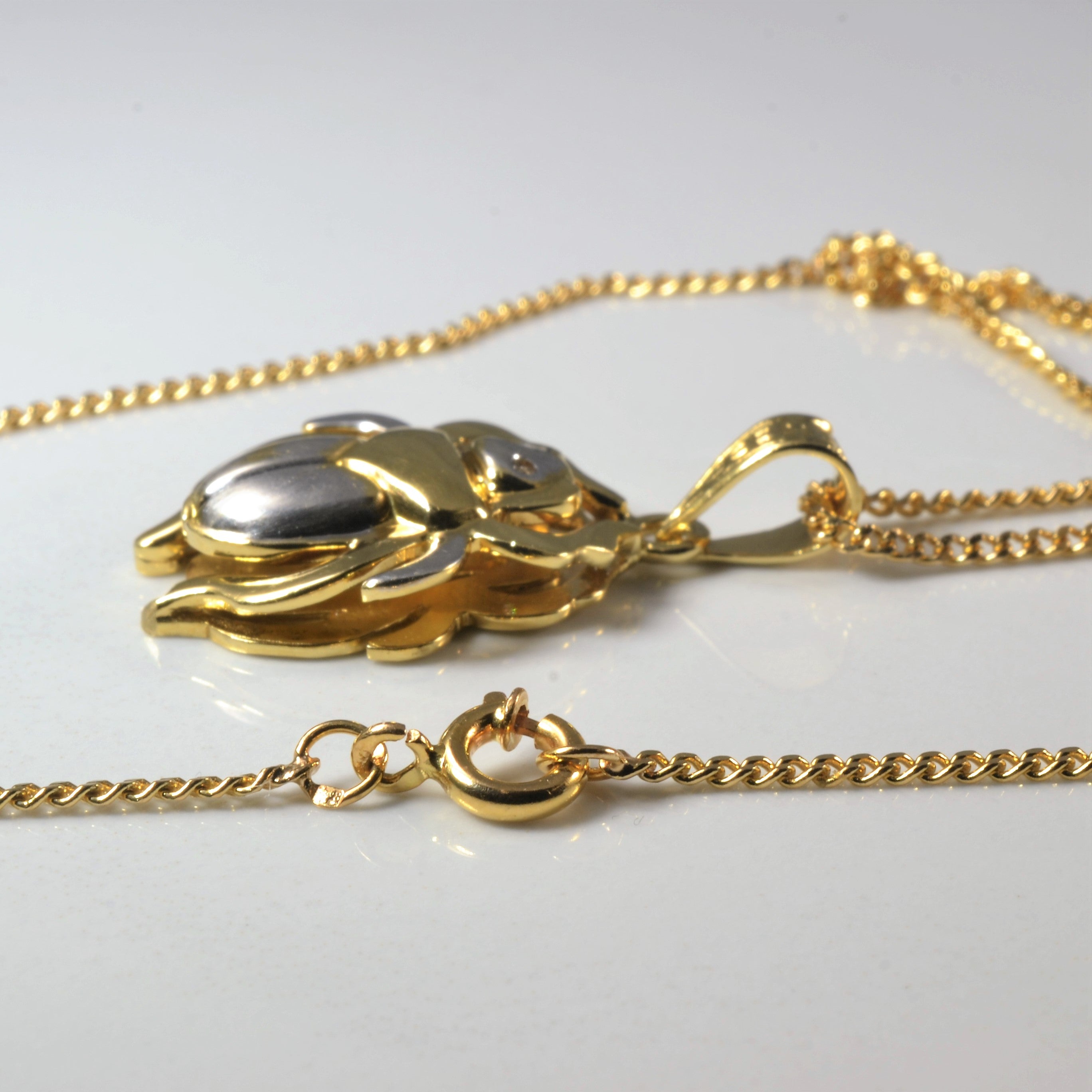Two Tone Gold Scarab Necklace | 0.02ctw | 18" |