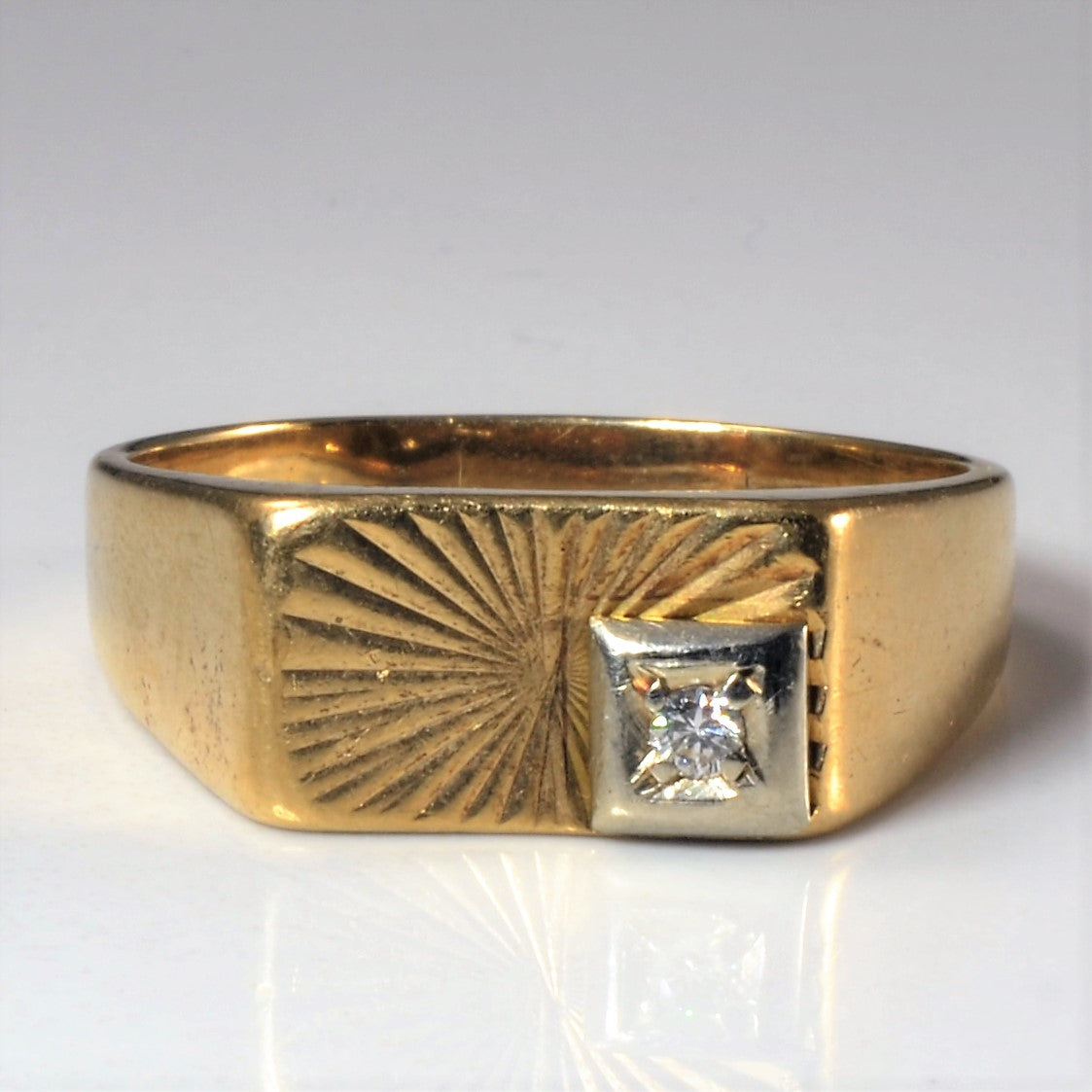 Textured Solitaire Diamond Signet Ring | 0.07ct | SZ 12.5 |
