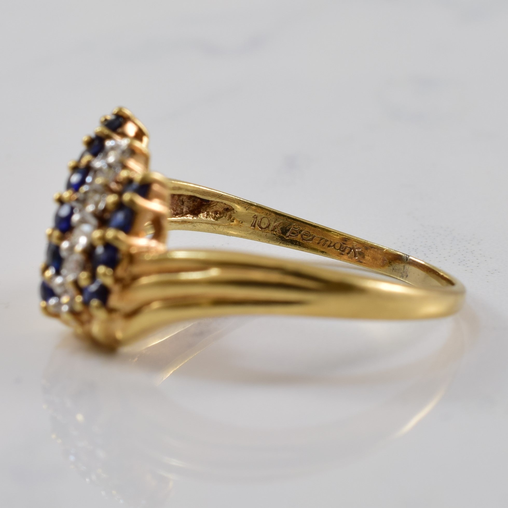 Blue Sapphire & Diamond Chevron Ring | 0.28ctw, 0.09ctw | SZ 9.5 |