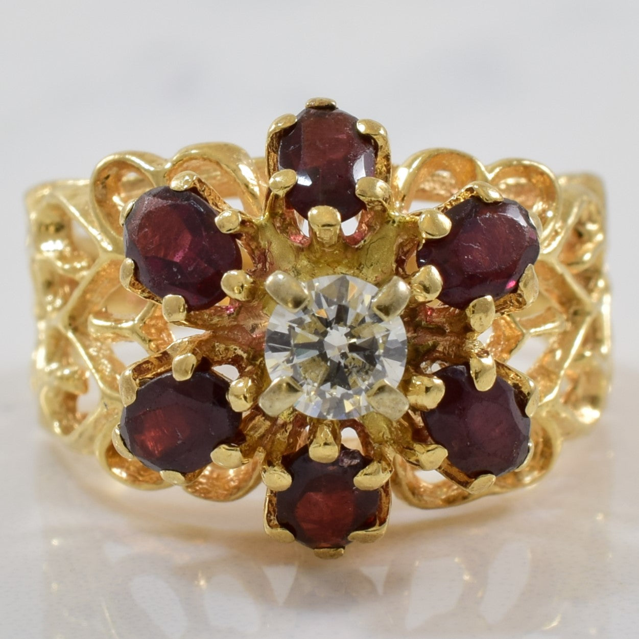 High Set Diamond & Garnet Cocktail Ring | 0.25ct, 1.50ctw | SZ 6.5 |