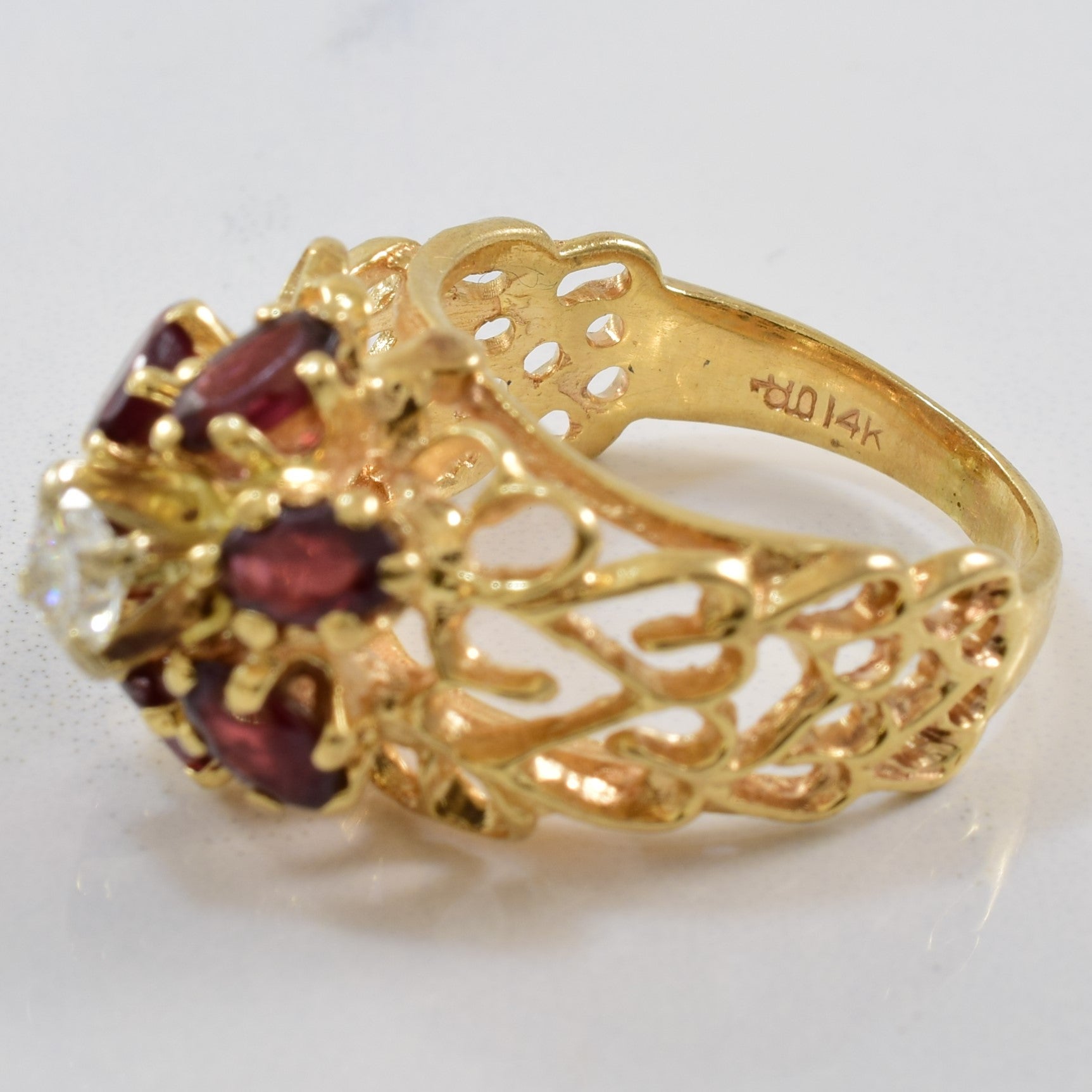 High Set Diamond & Garnet Cocktail Ring | 0.25ct, 1.50ctw | SZ 6.5 |