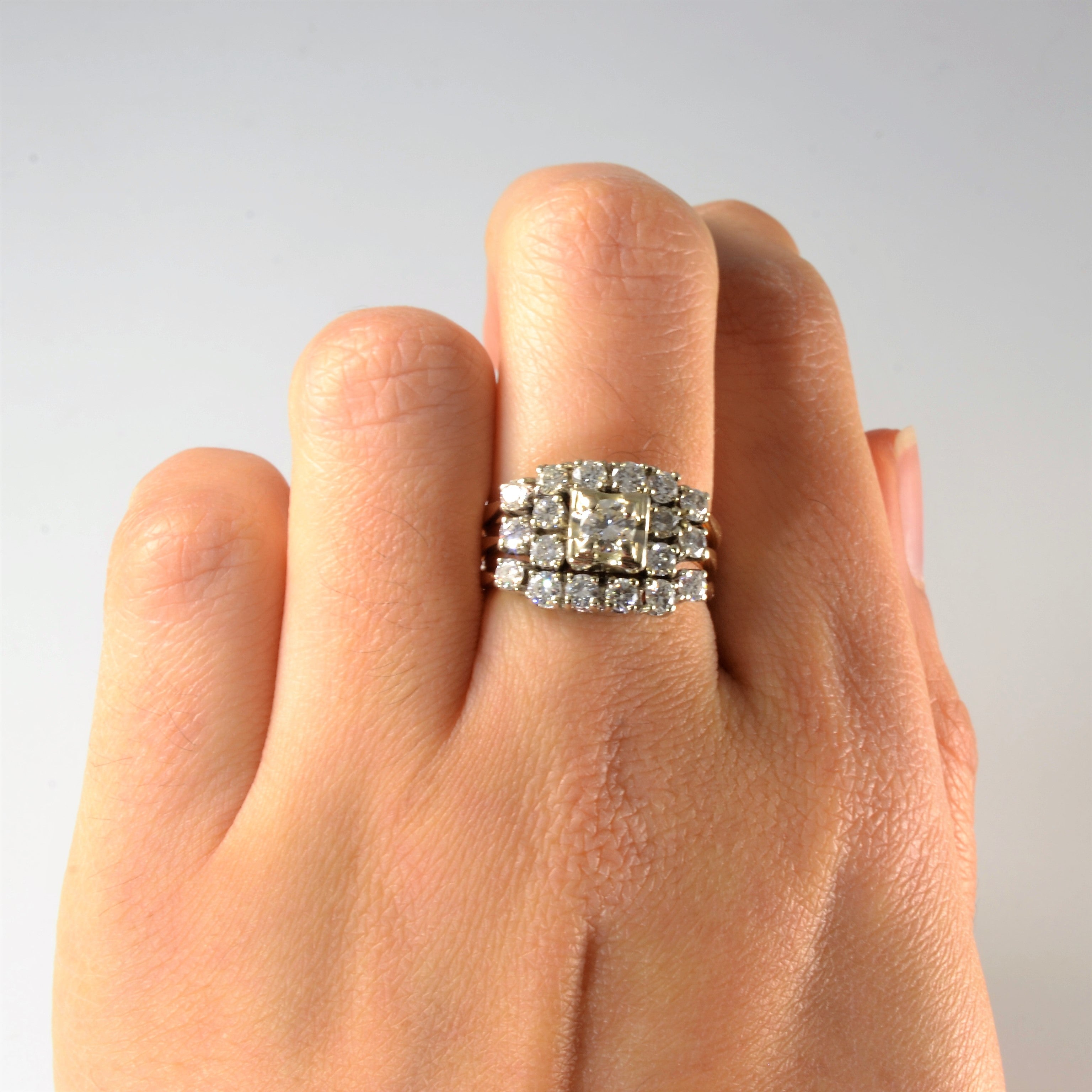 Diamond Cluster Soldered Wedding Set | 1.15ctw | SZ 6.75 |